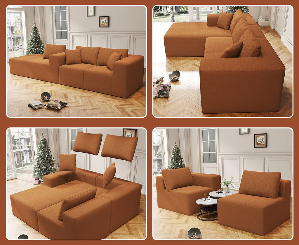 YVDNHP Modular Cloud Sofa - No Assembly Required, 107.8 Oversized L-Shaped Sectional with Chaise, Flannel Fabric Deep Seating Couch for Living Room
