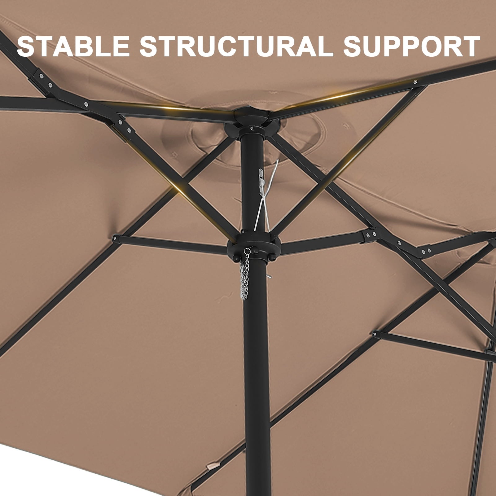 Ainfox 15ft Large Patio Umbrella with Solar Lights, Double-Sided Outdoor Rectangle Table Umbrellas with Sand Bag Base，Beige