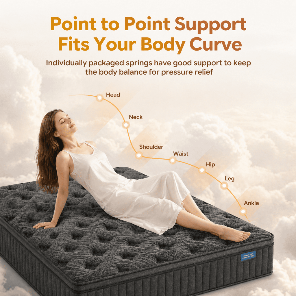Trujae 12 inch Queen Mattress in a Box, Gel Memory Foam Hybrid Mattress with Pocket Coils, Medium Firm Comfort, Pressure Relief