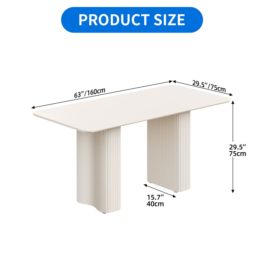 Dextrus 63  Modern Dining Table with Curved Wave Legs, Cream White Rectangular Kitchen Table for 4-6 Person, Dining Room Table for Gathering, Kitchen, Dining Living Room