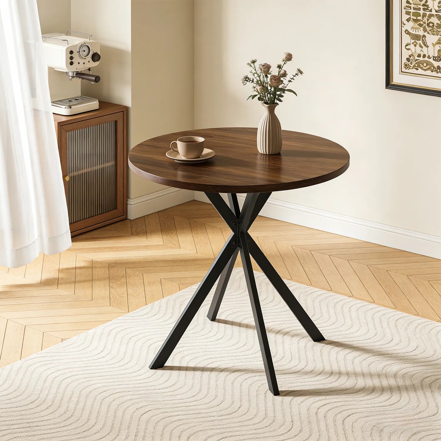 Small Round Dining Table for 2-4 People, 31.7 Modern Round Kitchen Table, Space-Saving Table for Living Dining Room, Coffee ,Apartment
