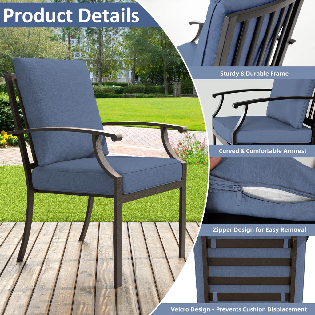 ALAULM 10 Piece Patio Dining Set w/14FT Umbrella, Metal Outdoor Furniture Set w/Rectangular table, 6 Fixed Chairs and 2 swivel rocking chairs for Patio, Backyard, Garden, Poolside（Grey）