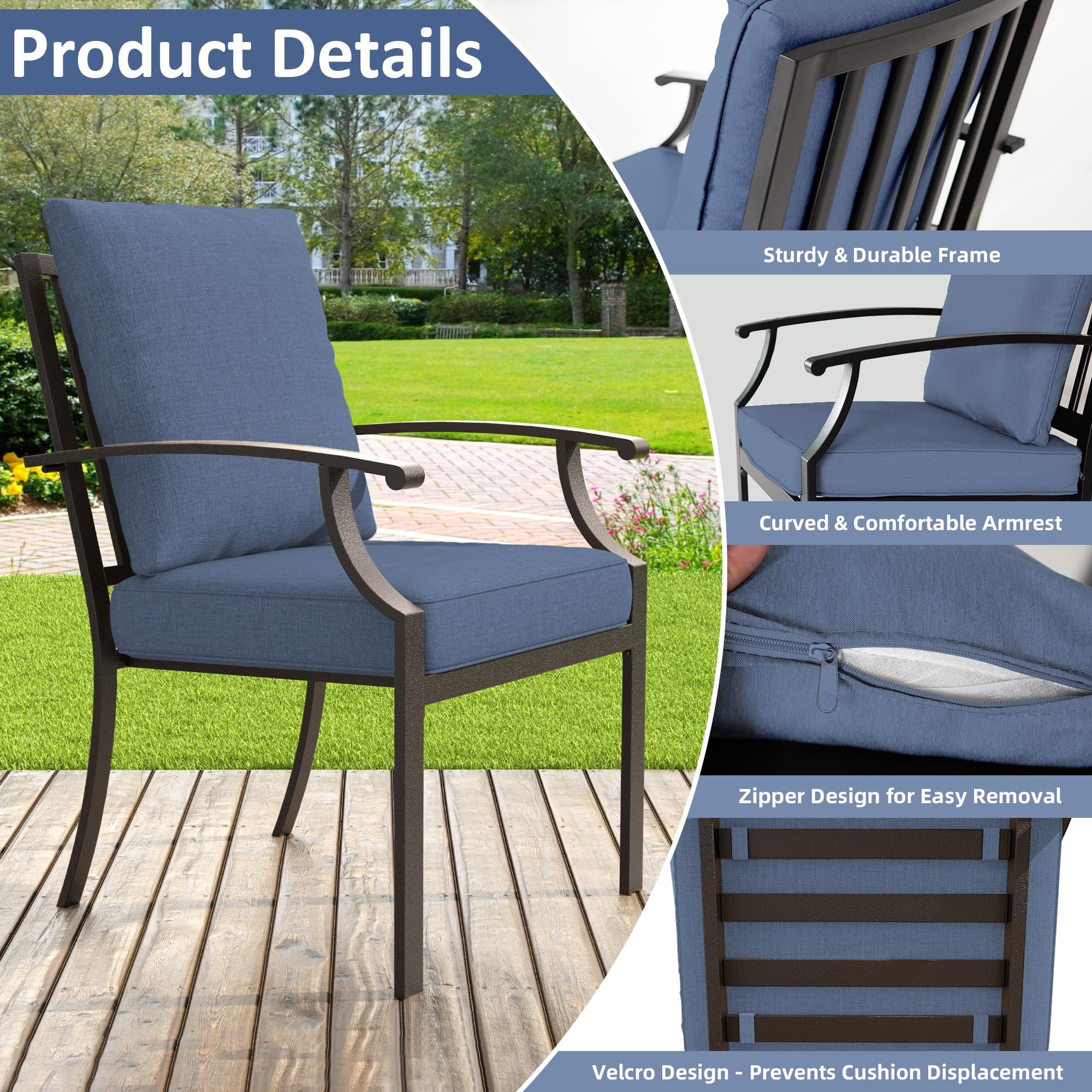 ALAULM 10 Piece Patio Dining Set w/14FT Umbrella, Metal Outdoor Furniture Set w/Rectangular table, 6 Fixed Chairs and 2 swivel rocking chairs for Patio, Backyard, Garden, Poolside（Grey）