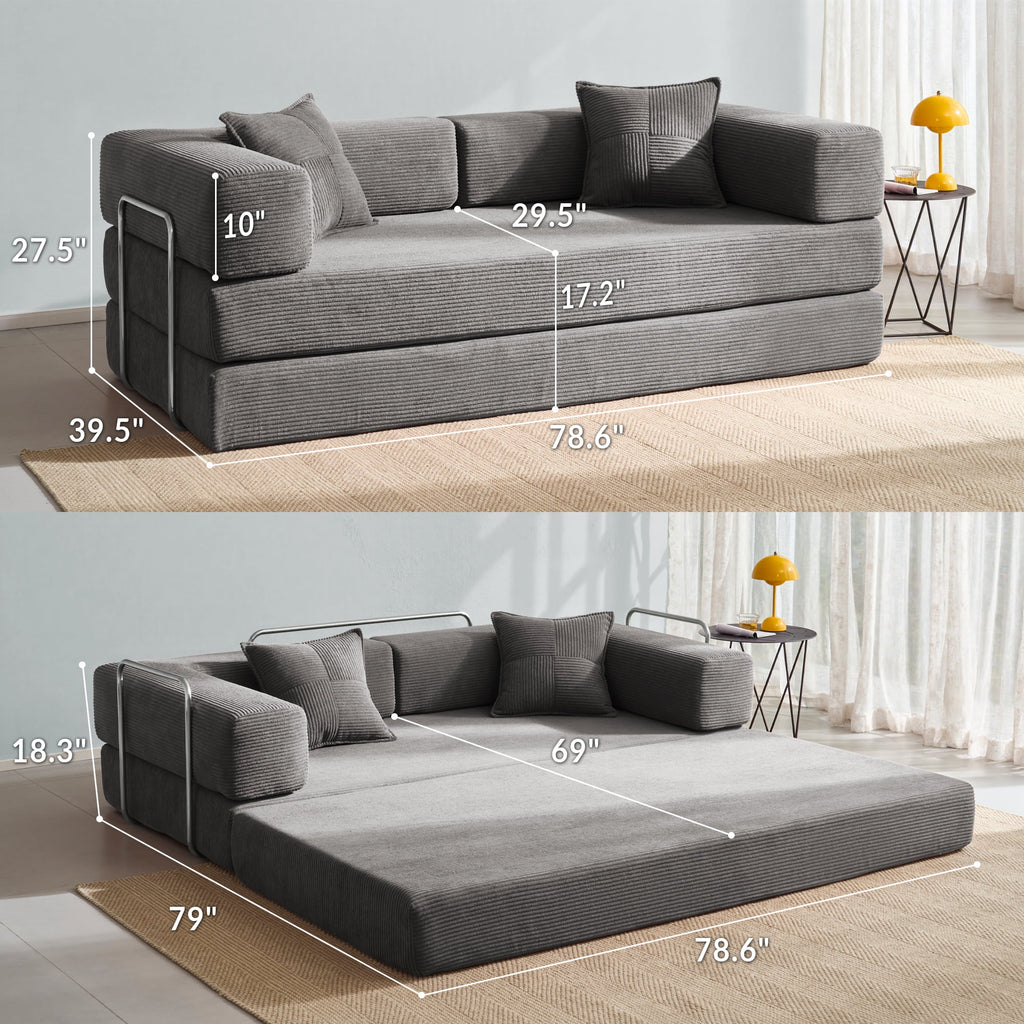 YINIX 78,6 Convertible Sofa Couch with 2 Pillows, Sleeper Sofa Bed for Living Room, Small Spaces, Orange