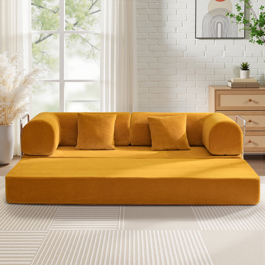 COOLHUT 63 W Combination Sofa, High Rebound Density Foam Sofa Couch, Two Forms Floor Couch Three Seats Sofa Bed for Living Room, Bedroom, Green