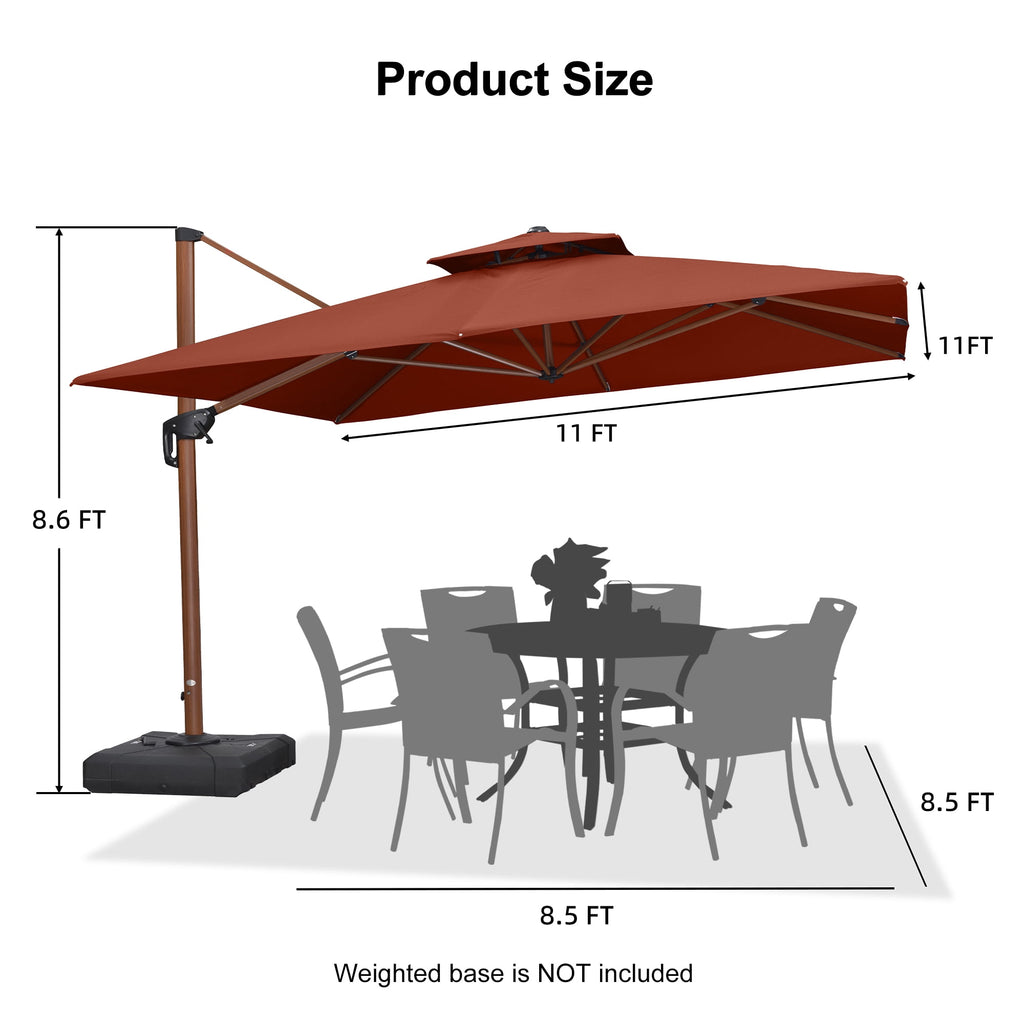PURPLE LEAF 10FT Deluxe Square Wood Grain Patio Umbrella, Large Offset Cantilever Umbrella with 360° Rotation, Beige