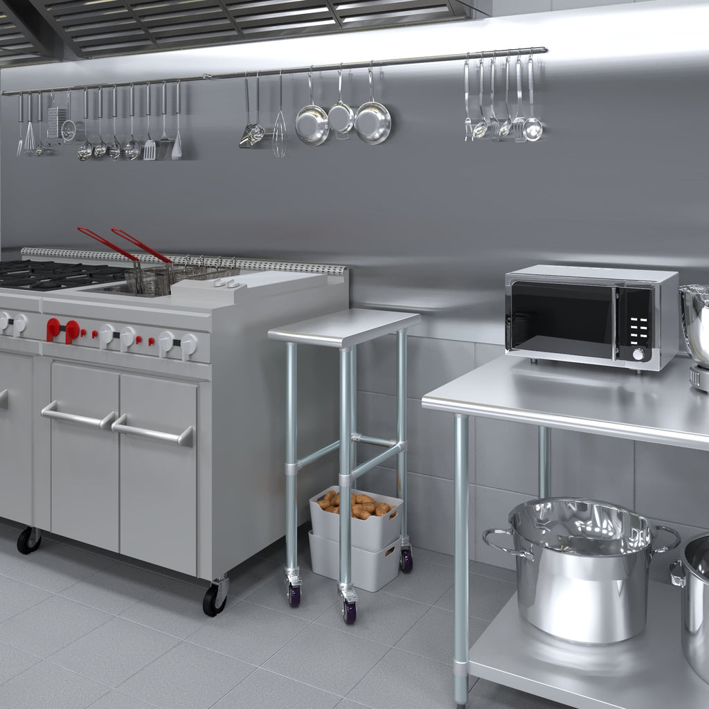 AmGood 36 Long x 30 Deep Stainless-Steel Work Table with Open Base and Wheels, Mobile Metal Table