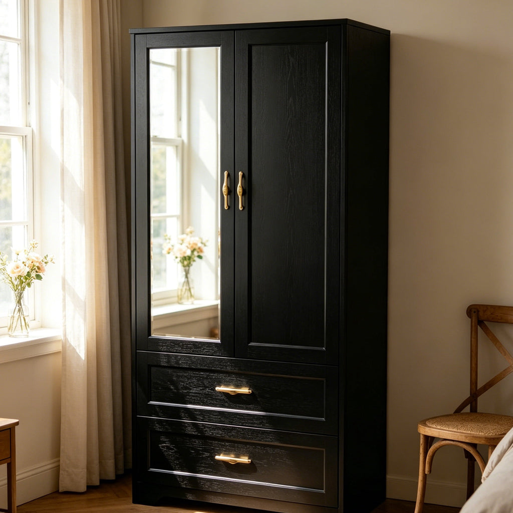 Ktaxon Wardrobe Armoire Closet with Hanging Rod, Modern Drawer & Shelf – Elegant White Finish Closet, Farmhouse to Mid-Century Style