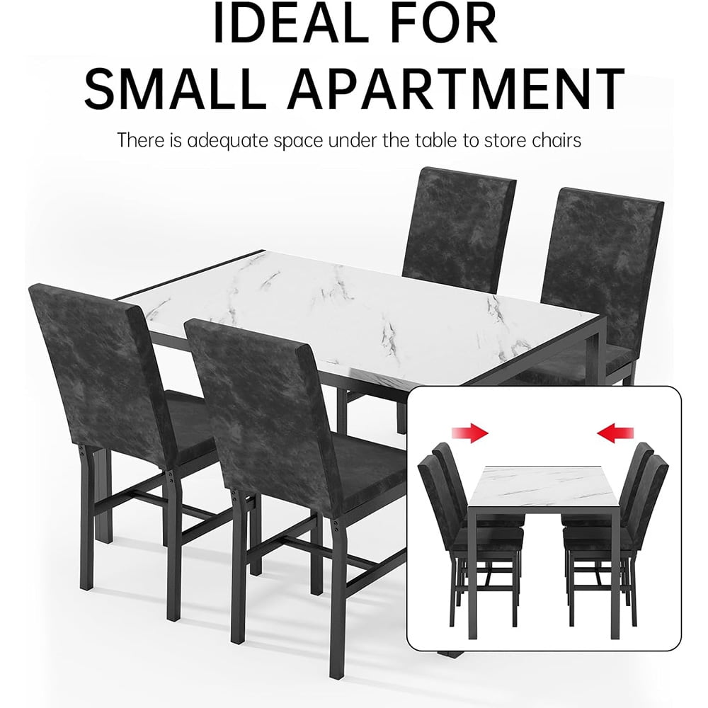 LinkRomat 5-Piece Faux Marble Dining Table Set for 4, Modern Kitchen Table with Chairs, Dinette Dining Room Furniture Set for Compact Space Saving