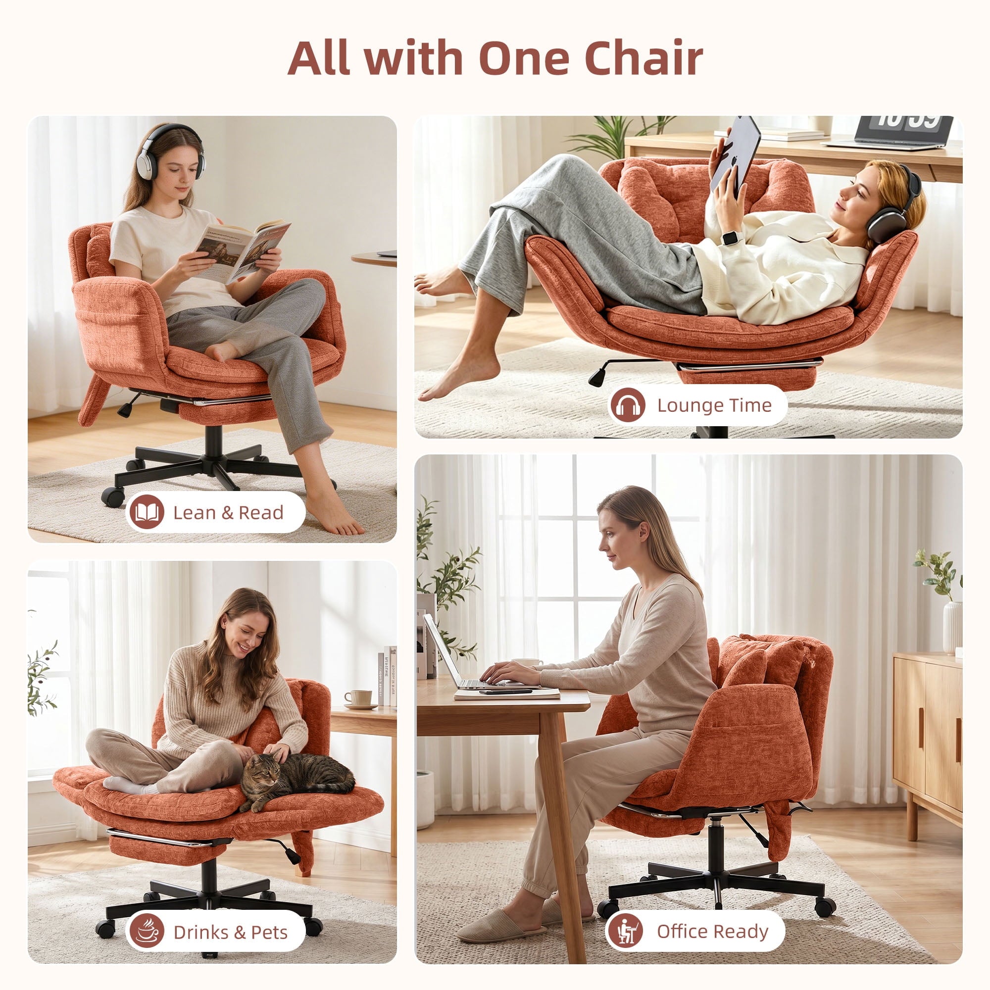 Hforesty Cross Legged Office Chair, Inflatable Flip-up Back & Wide Seat, 5-Position Armrests & Footrest, Ergonomic Task Chair for Home Office, Gray