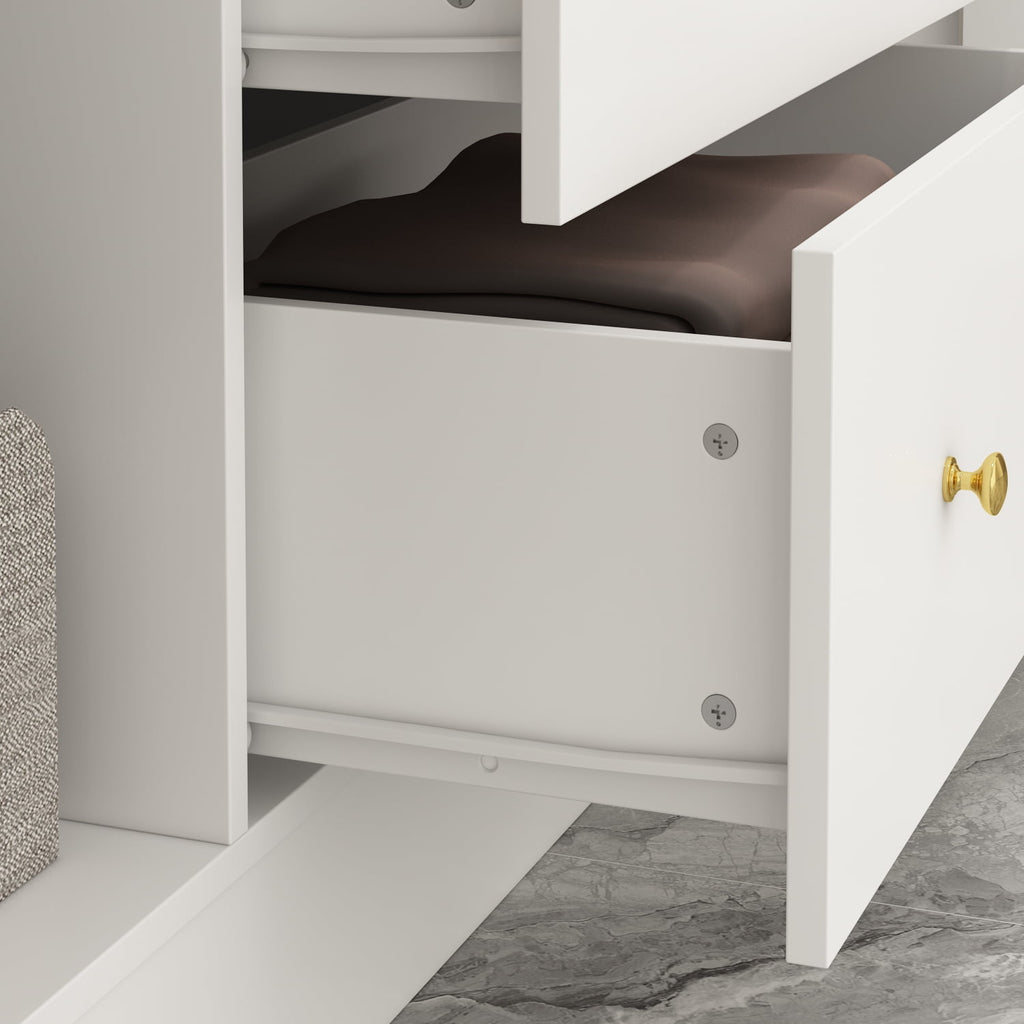 Wiawg 2 Door Wardrobe Armoire,Mirrored Closet Storage with Drawers and Shelves,White