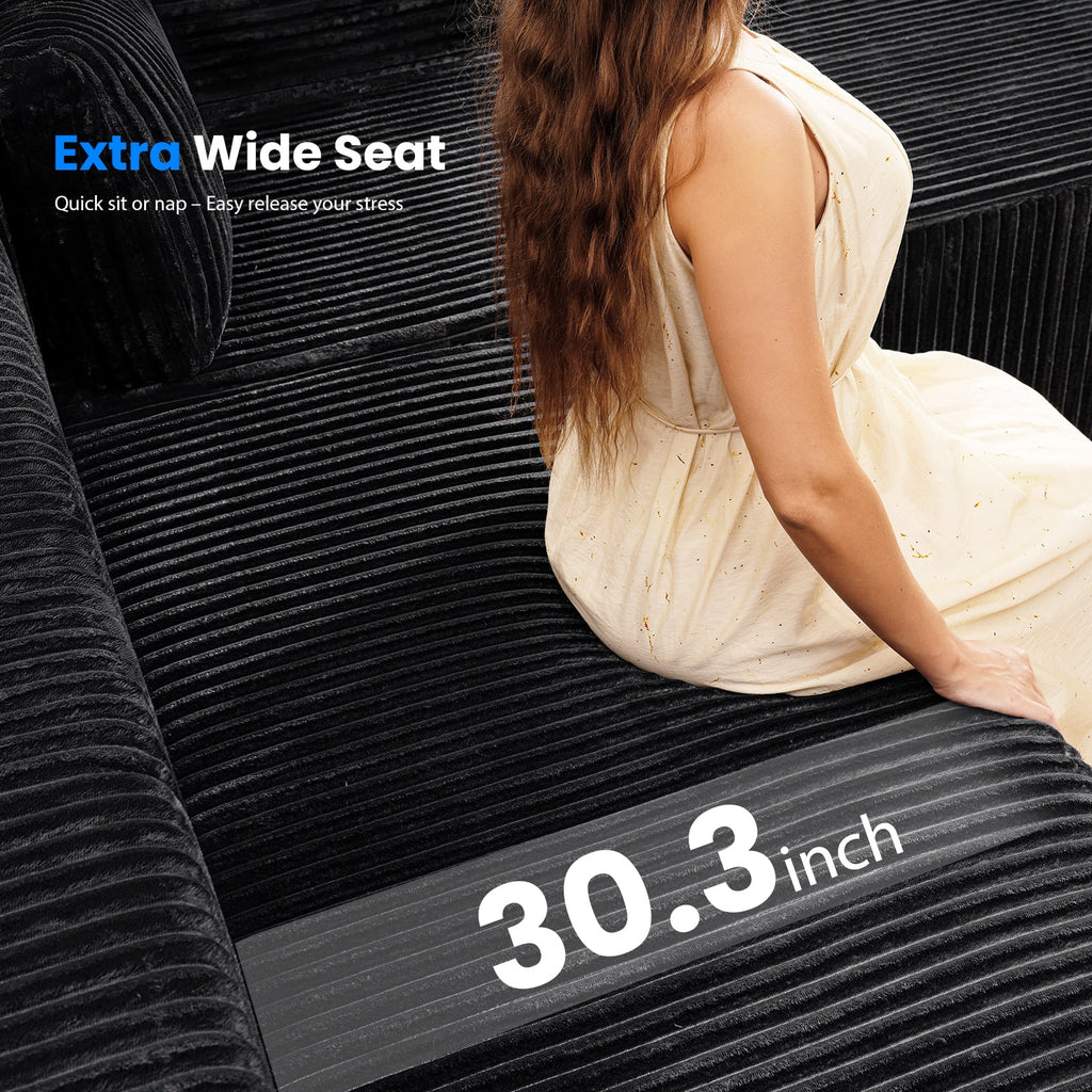 71 High Backrest Sofa for Small Spaces, Compressed Corduroy Couch with Deep Seating for Living Room, Bedroom, Dark Grey