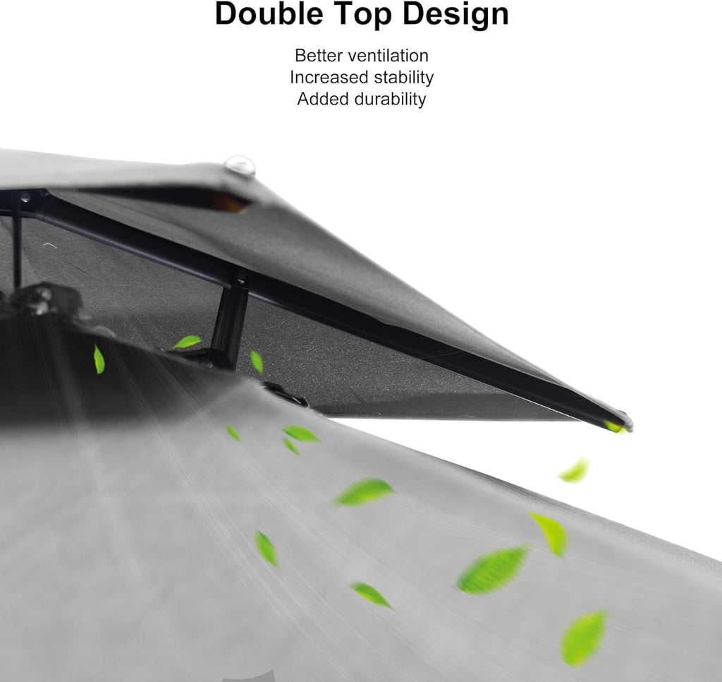 PURPLE LEAF Cantilever Umbrellas 12FT Square Large Patio Umbrella Offset Umbrella with 360°Rotation Tilting And Hanging Double Top, Grey