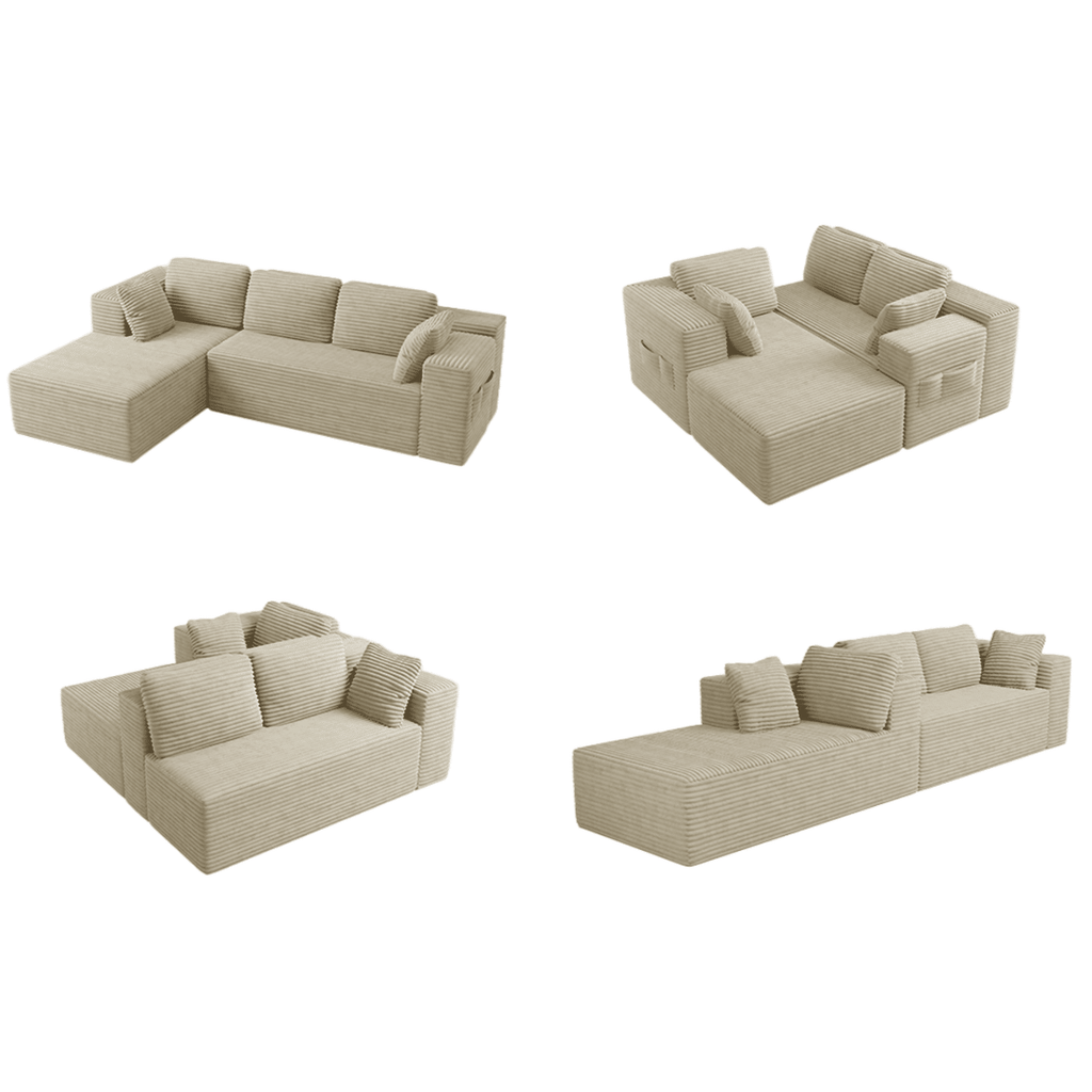 Sofa, Lofka 105 Free Assembly L-Shaped Sectional with Pet Friendly Corduroy Fabric, Black for Living Room/Apartment