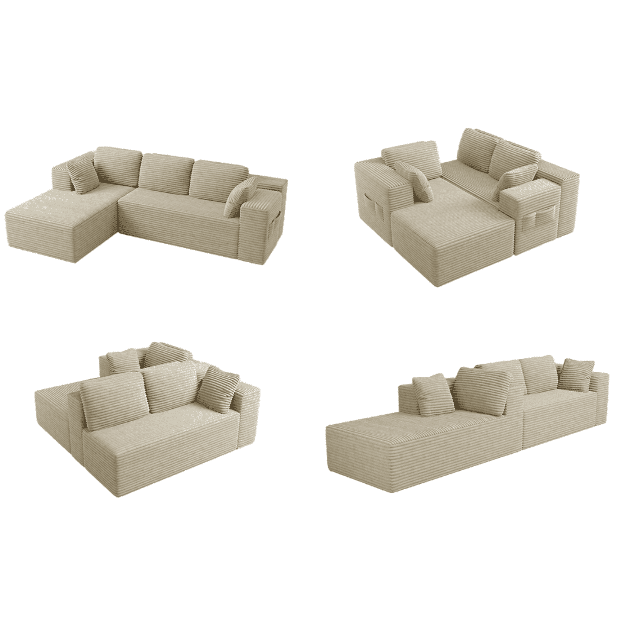 Sofa, Lofka 105 Free Assembly L-Shaped Sectional with Pet Friendly Corduroy Fabric, Black for Living Room/Apartment