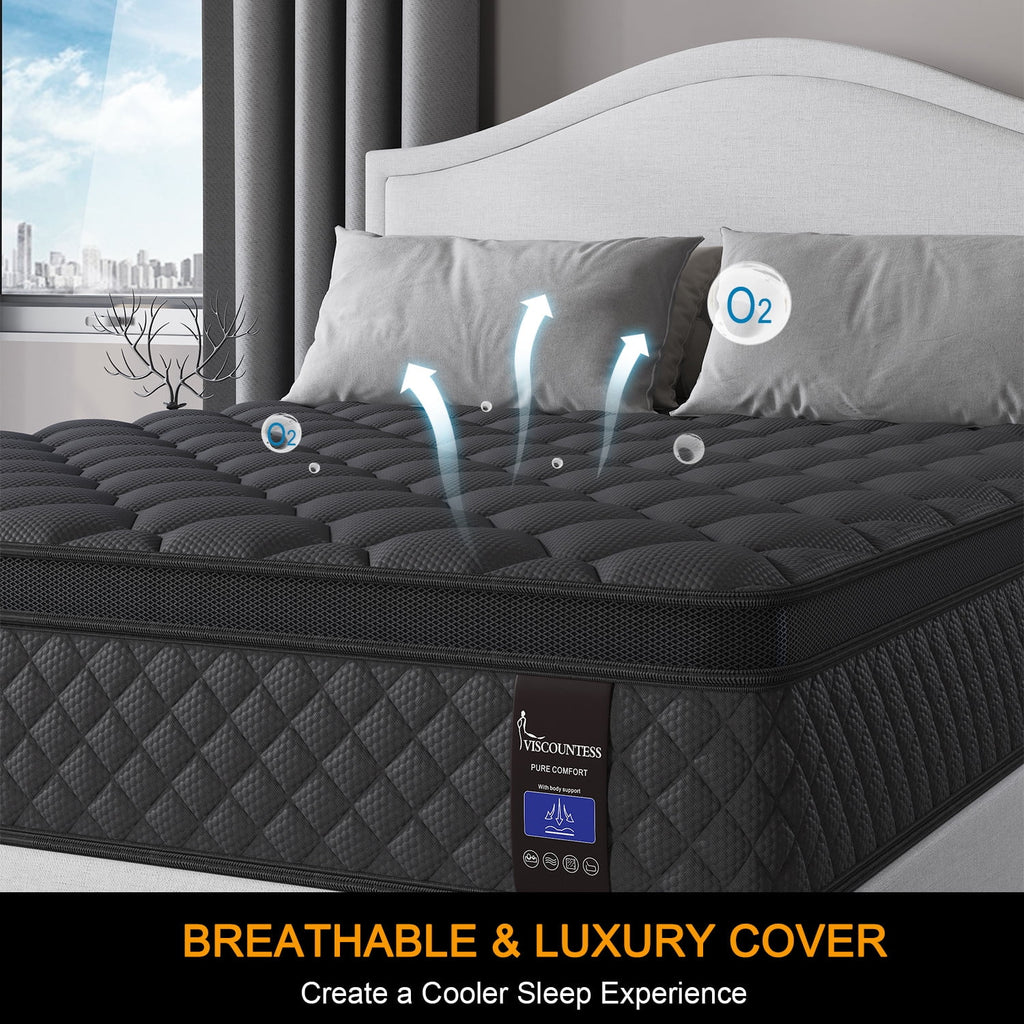 Viscountess 12 Inch Full Mattress Eurotop with Gel Memory Foam Hybrid Mattress in a Box Individually Wrapped Pocket Coils Innerspring Motion Isolation Edge Support