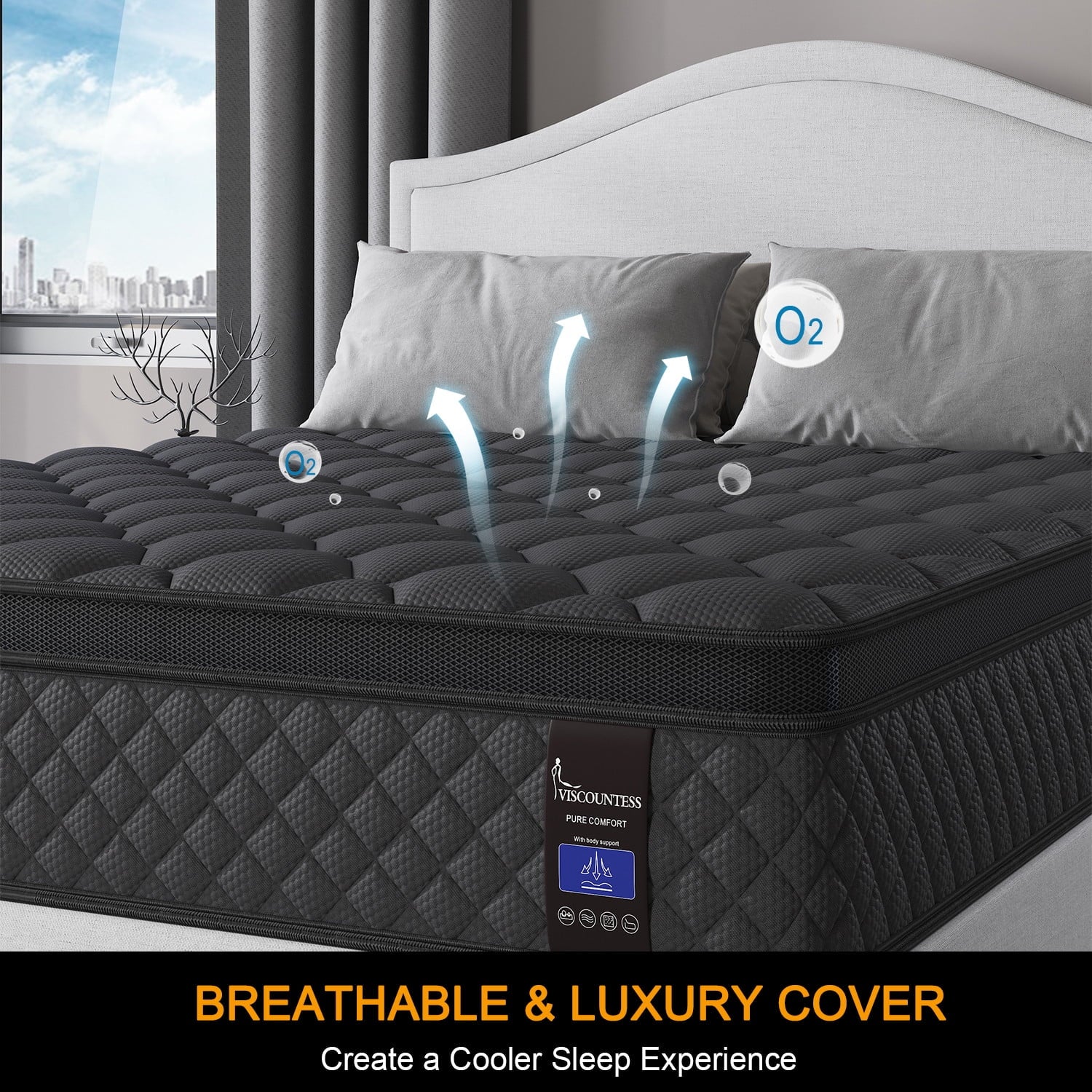 Viscountess 12 Inch Full Mattress Eurotop with Gel Memory Foam Hybrid Mattress in a Box Individually Wrapped Pocket Coils Innerspring Motion Isolation Edge Support