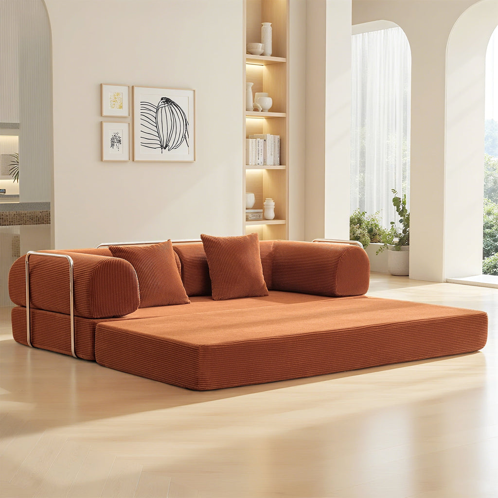 COOLHUT 63 W Combination Sofa, High Rebound Density Foam Sofa Couch, Two Forms Floor Couch Three Seats Sofa Bed for Living Room, Bedroom, Green