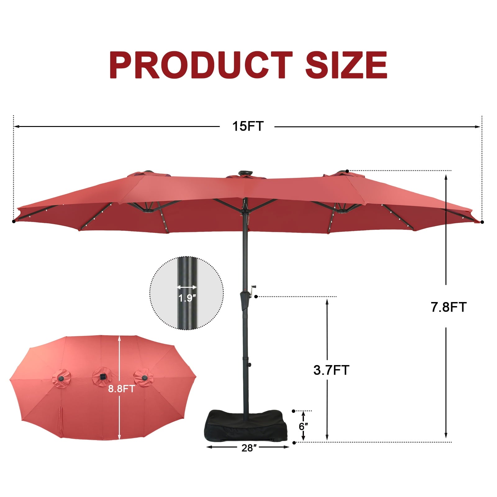 Ainfox 15ft Large Patio Umbrella with Solar Lights, Double-Sided Outdoor Rectangle Table Umbrellas with Sand Bag Base，Beige