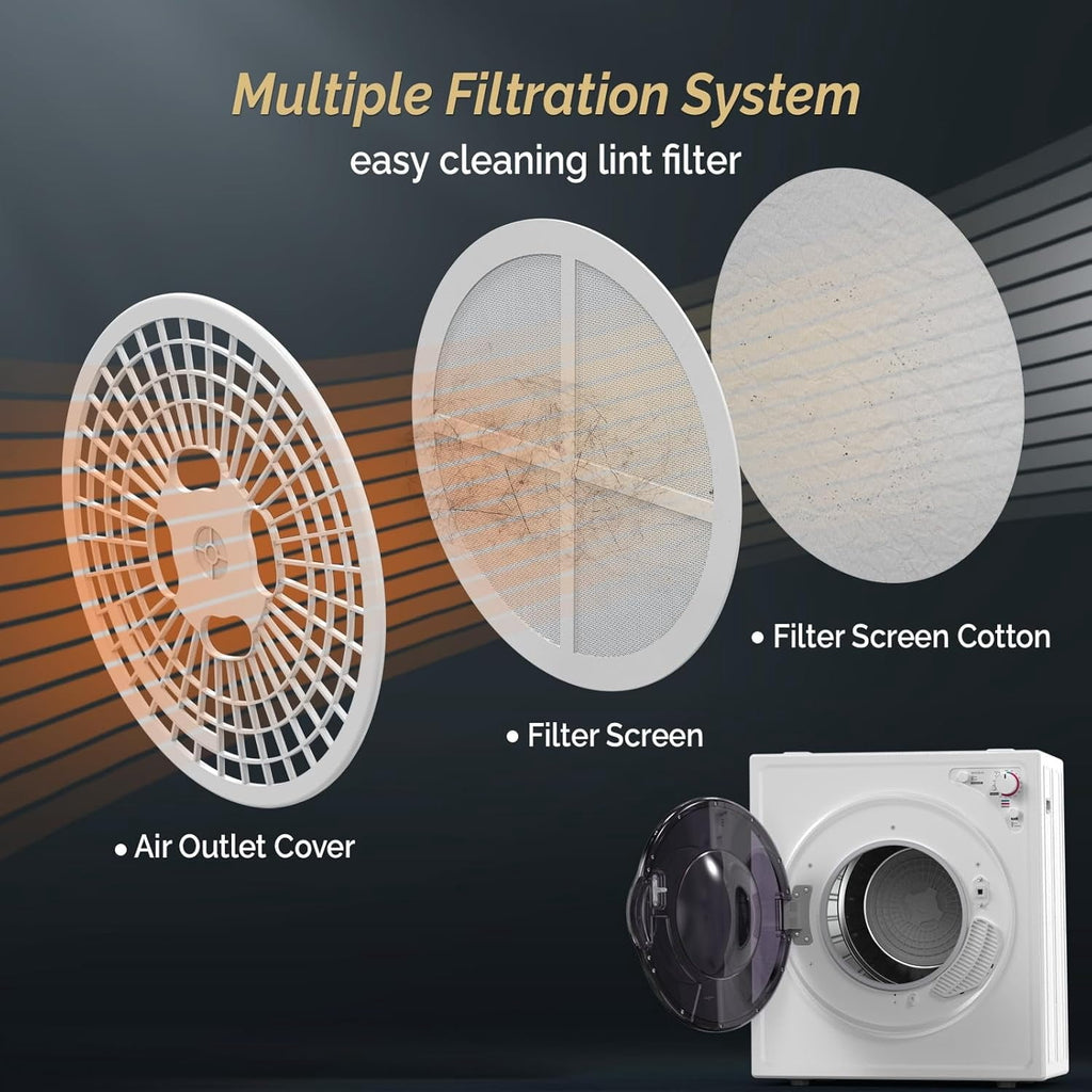 2.6 Cu.Ft White Compact Portable Laundry Dryer, 110V Electric Clothes Dryer with Stainless Steel Tub & Control Knob, Small Portable Dryer Machine for Apartment Dorm RV Indoor Use