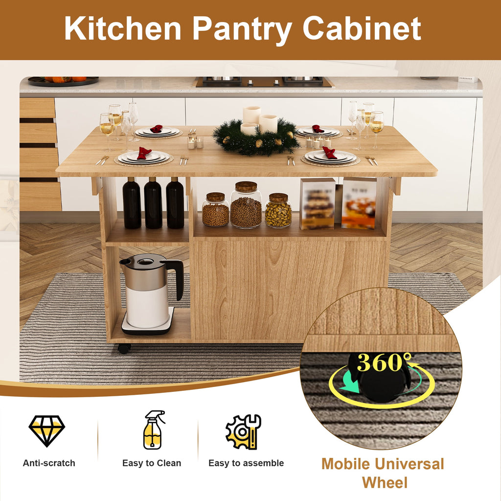 Wohh 47 Inch Folding Dining Table with Storage Shelves & Wheels, Multifunctional Kitchen Desk for Small Spaces, Compact Mobile Computer Desk for Home Office, Dorm, Adjustable Foldable Study Table