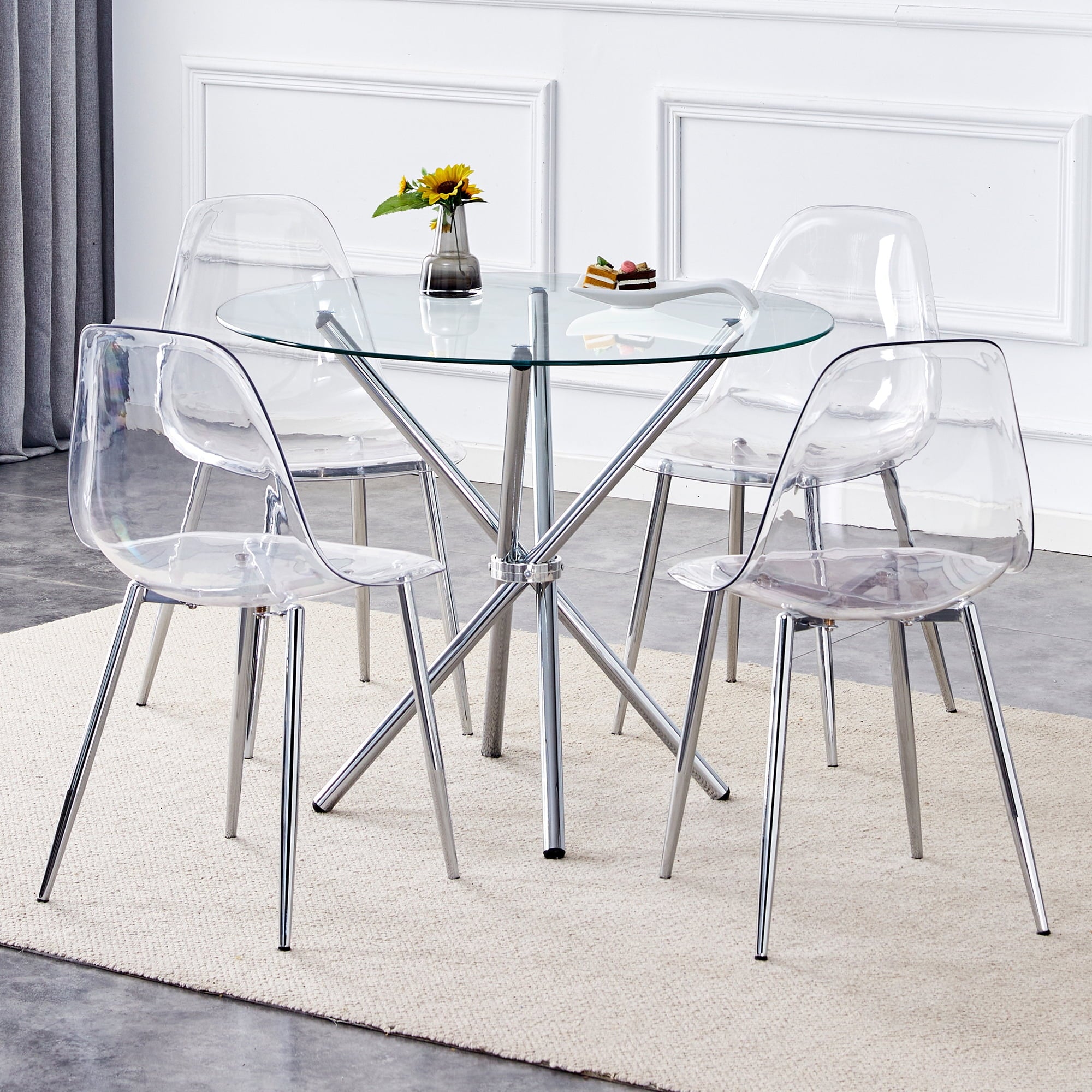LUFTUT 36.6 Round Glass Dining Table, Modern Gold Base Kitchen Table, Small Space Bistro Table, Clear Tempered Glass Top for Apartmen