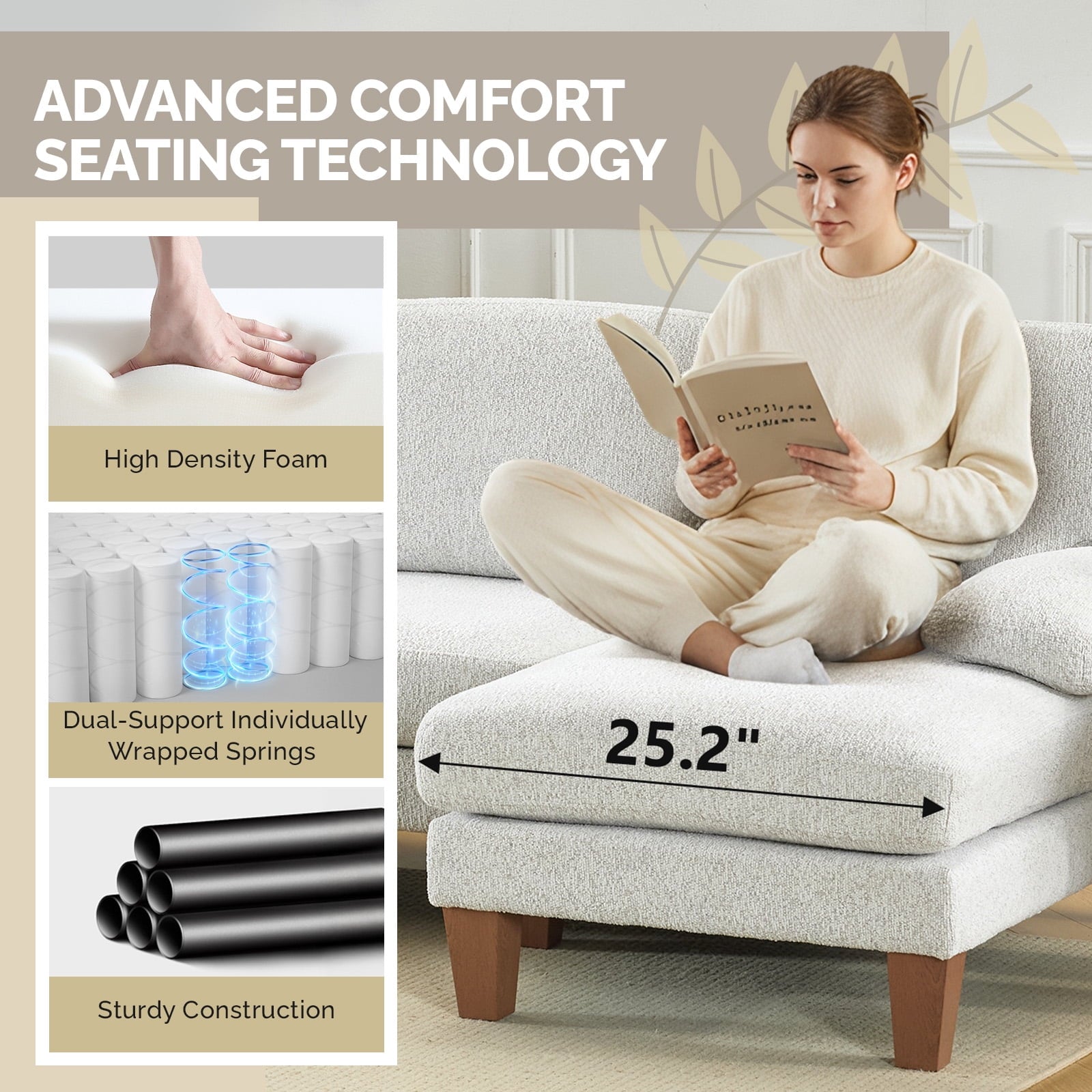 Ktaxon U-Shaped Sectional Sofa Set with Chaise, 4-Seater Blended Chenille Couch for Living Room, Apartment, Easy Assembly Khaki