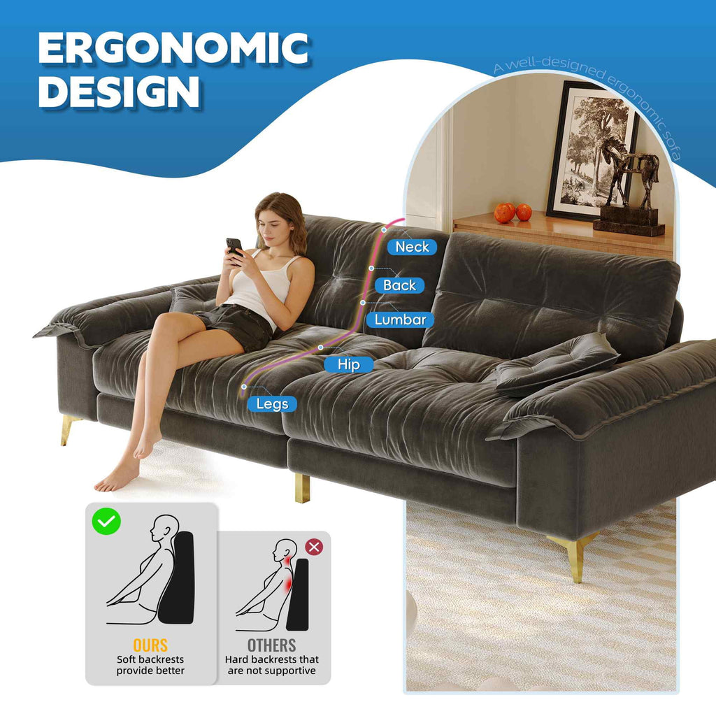 FFH 80.7 Corduroy Sofa, 3 Seater Boneless Cloud Couch for Small Living Rooms, Apartments and Offices, Black