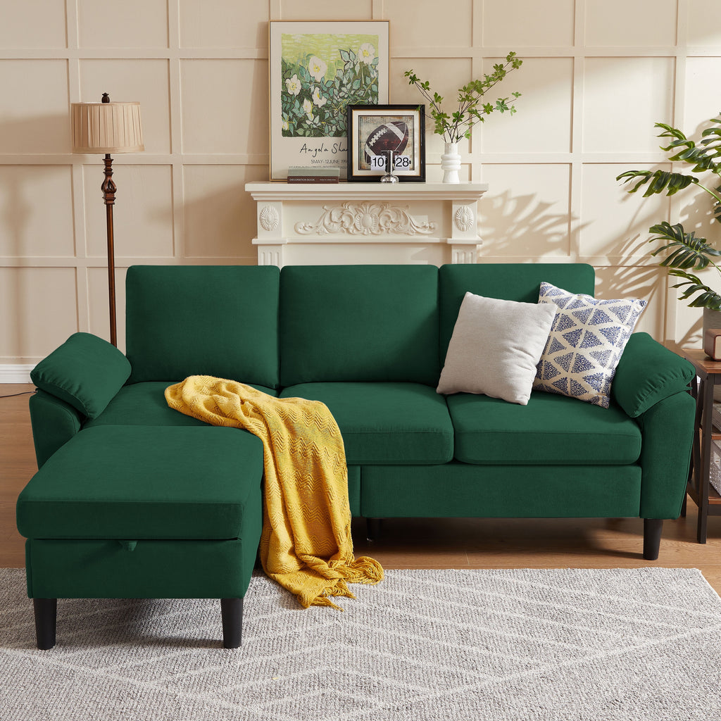 Jarenie 80 Convertible Sectional Sofa, Small L Shaped 3 Seat Couch with Reversible Storage Chaise, Modern Polyester Fabric Sofa Couches for Living Room, Apartment and Small Space, Beige