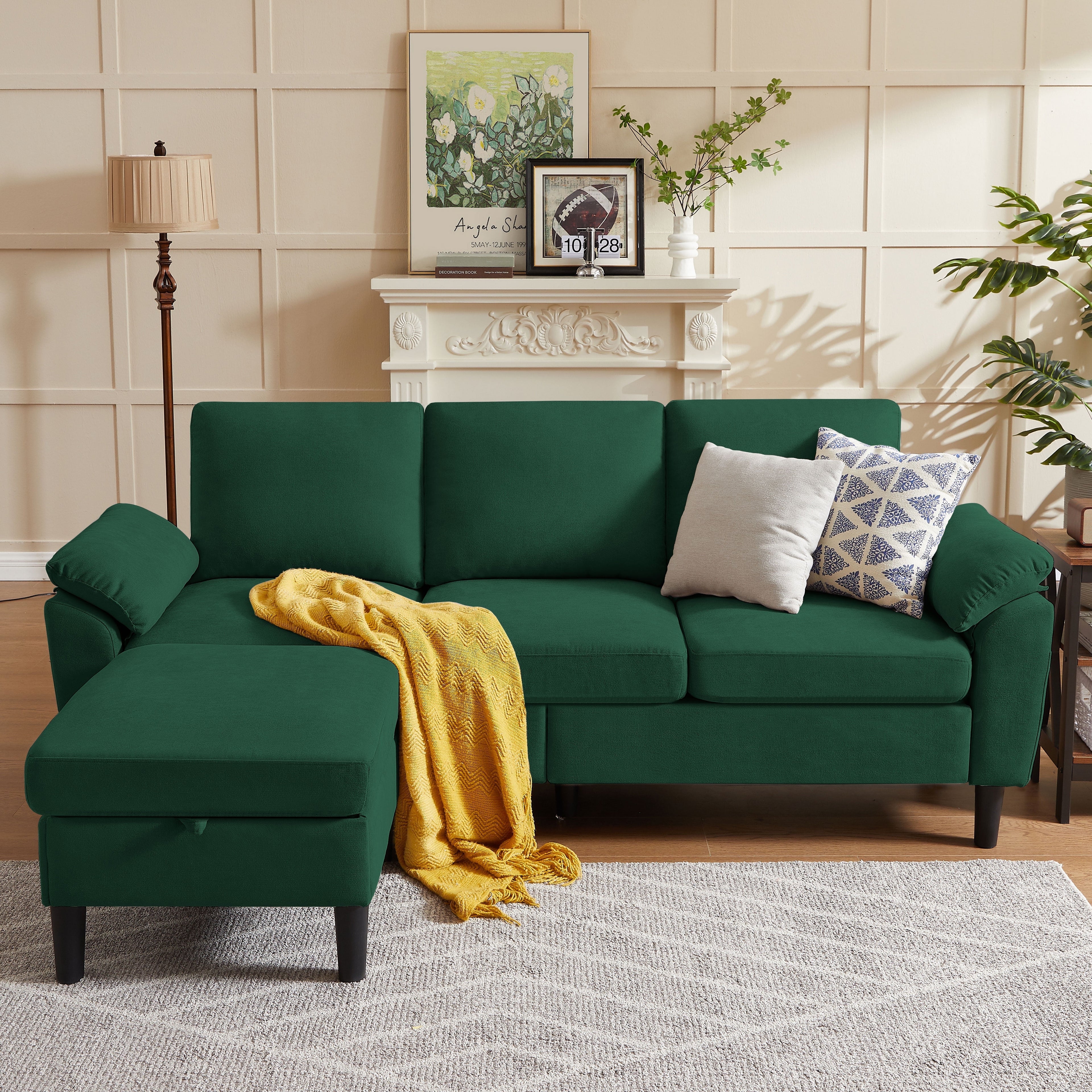 Jarenie 80 Convertible Sectional Sofa, Small L Shaped 3 Seat Couch with Reversible Storage Chaise, Modern Polyester Fabric Sofa Couches for Living Room, Apartment and Small Space, Beige