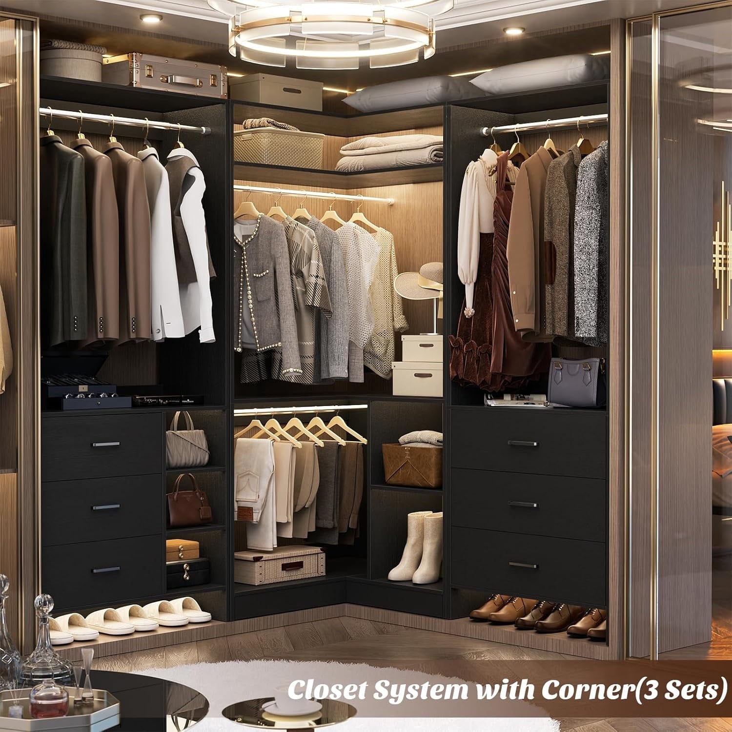 Homieasy 34 W Corner Closet System with Hanging Rods, White
