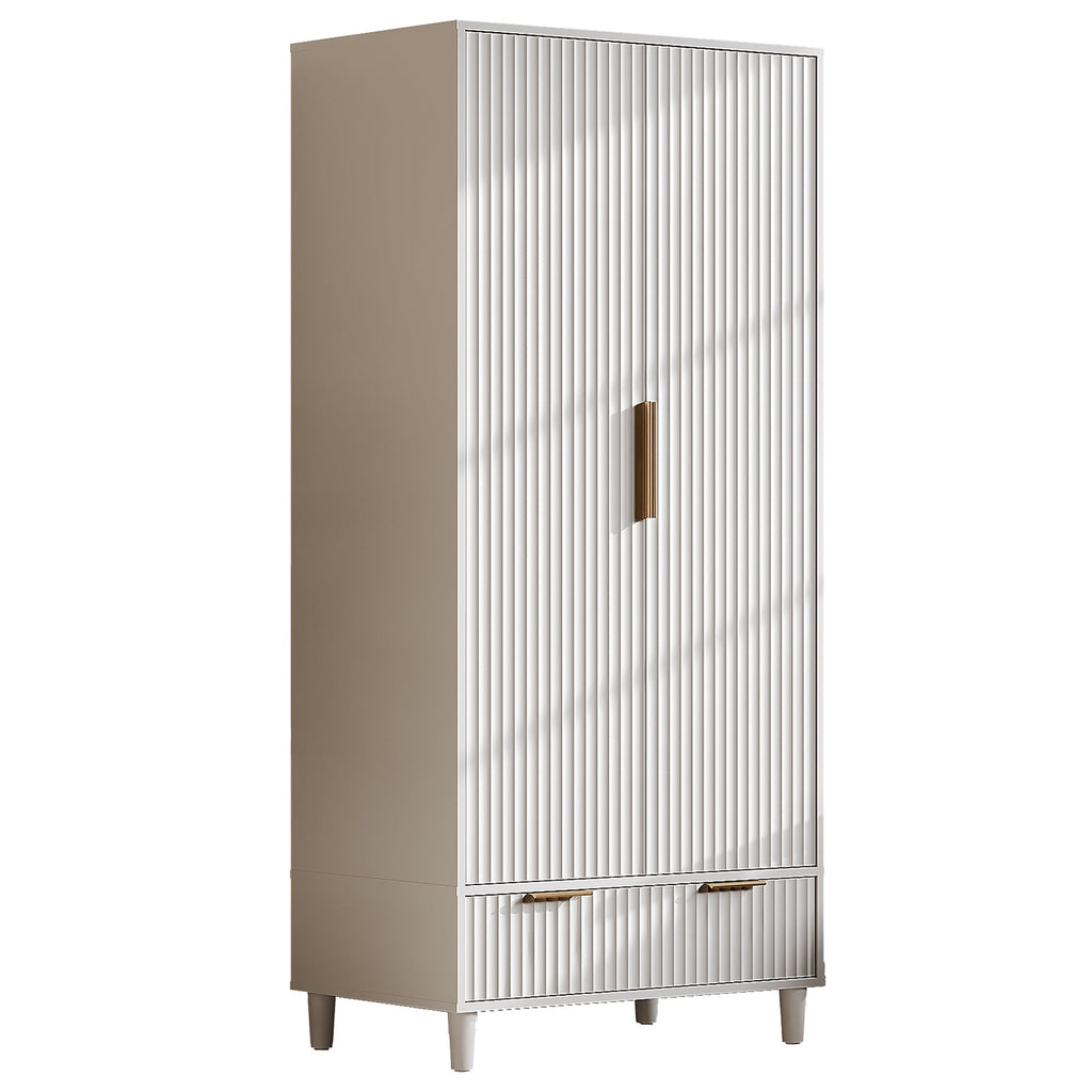 Ktaxon Wardrobe Armoire Closet with Hanging Rod, Modern Drawer & Shelf – Elegant White Finish Closet, Farmhouse to Mid-Century Style