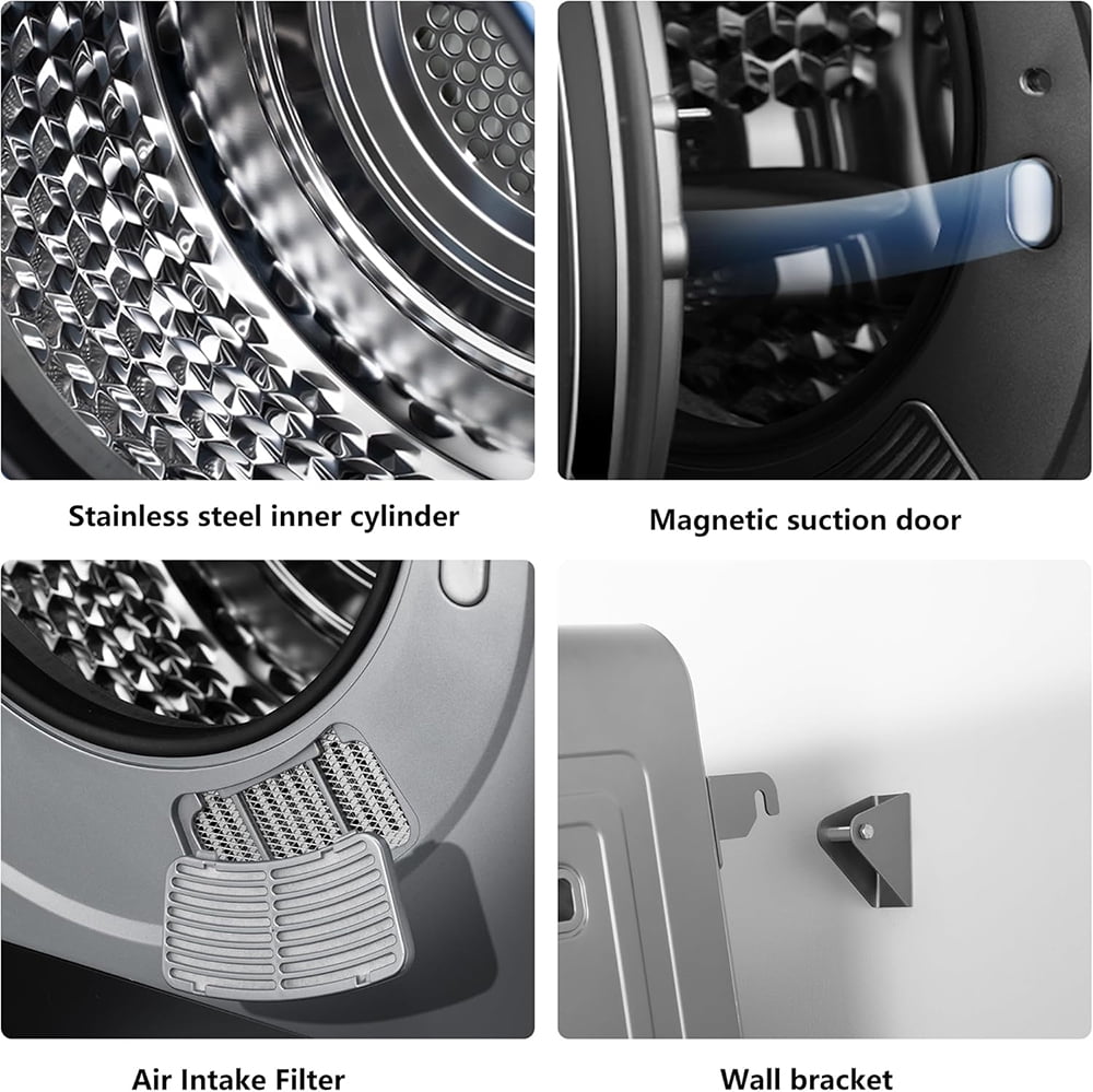 MIDOQIN Portable Clothes Dryer, 120V/850W Compact Laundry Dryer with Exhaust Pipe & LED Touch Control Panel, Front Load Mini Dryer Machine for Apartment