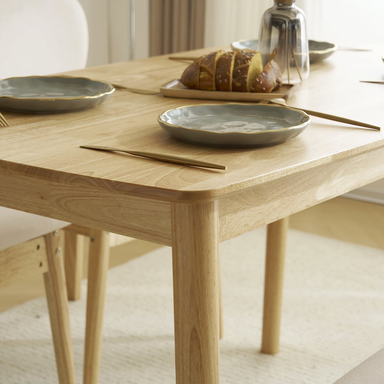 Ktaxon Dining Table Set for 4 Solid Wood Dinner Table with Padded Chairs for Home Kitchen Restaurant 47 Wood Color