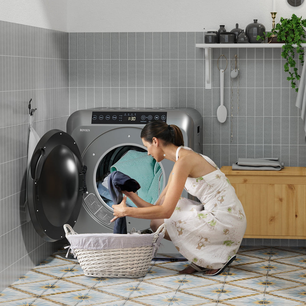 VINGLI 13.2LB Portable Clothes Dryer, 3.5 Cu.Ft Front Load Laundry Electric Tumble Dryer with LCD Touch Screen, UV Disinfection for Apartment, Home, Dorm-110V, Luxury Grey