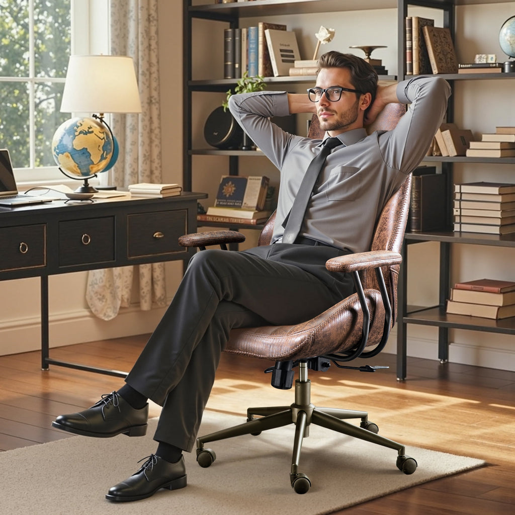 Toject Ergonomic Office Chair, High Back Big Comfy Home Office Chair with Lumbar Support, Mid-Century Modern Computer Executive Office Chair, Brown