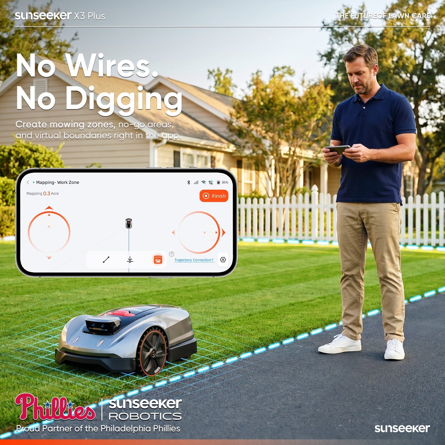 Sunseeker X3 Plus Robot Lawn Mower no Wire,0.3 Acre/13,000 Sq. Ft,Smart APP Control, AI & RTK Navigation, 6 Muti-Zone, Path Planning, for Small/Medium Yards
