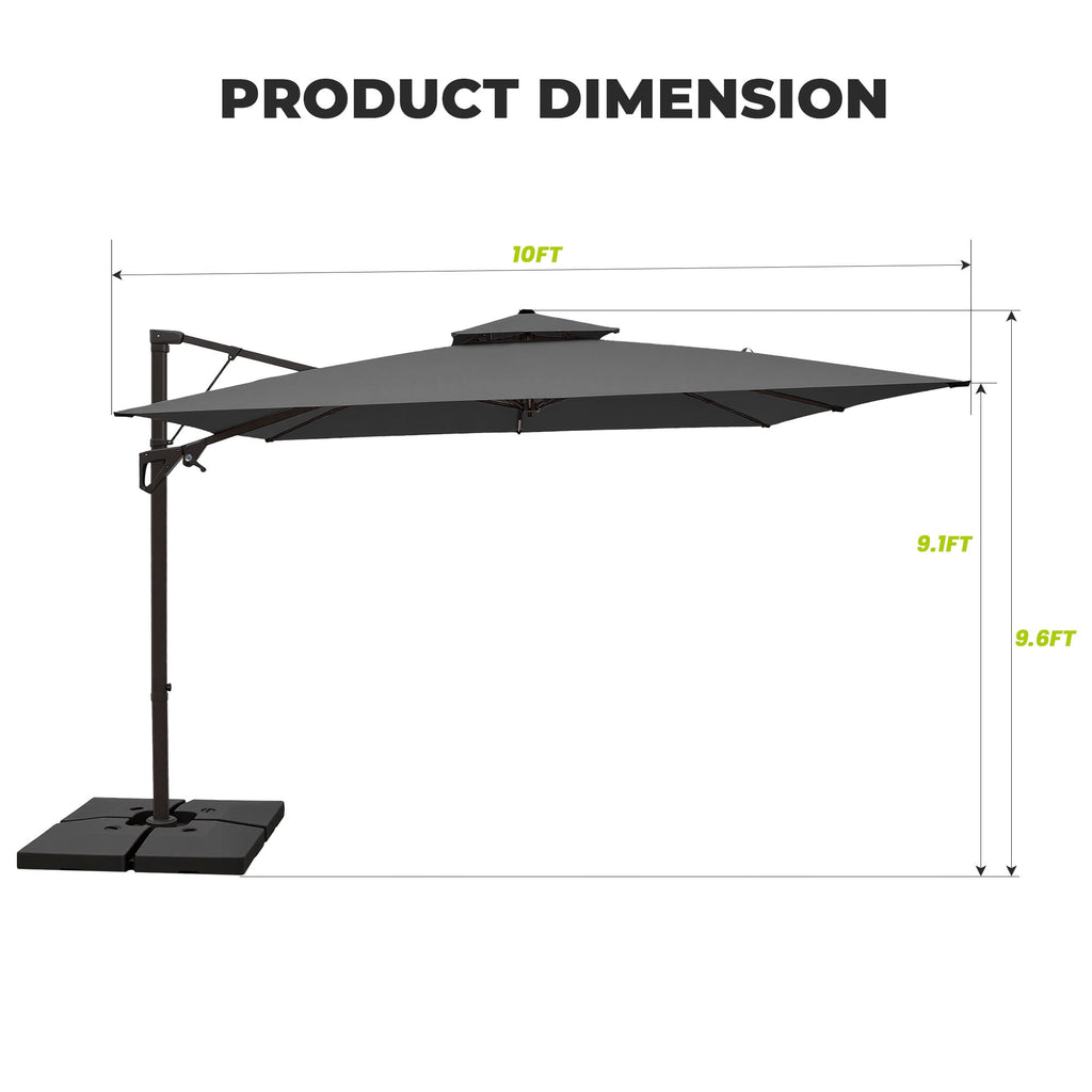 FUNDAZE 10x10ft Cantilever Patio Umbrella with Cross Base & Cover, Waterproof UV Resistant for Garden Poolside Cafe & Deck, Beige