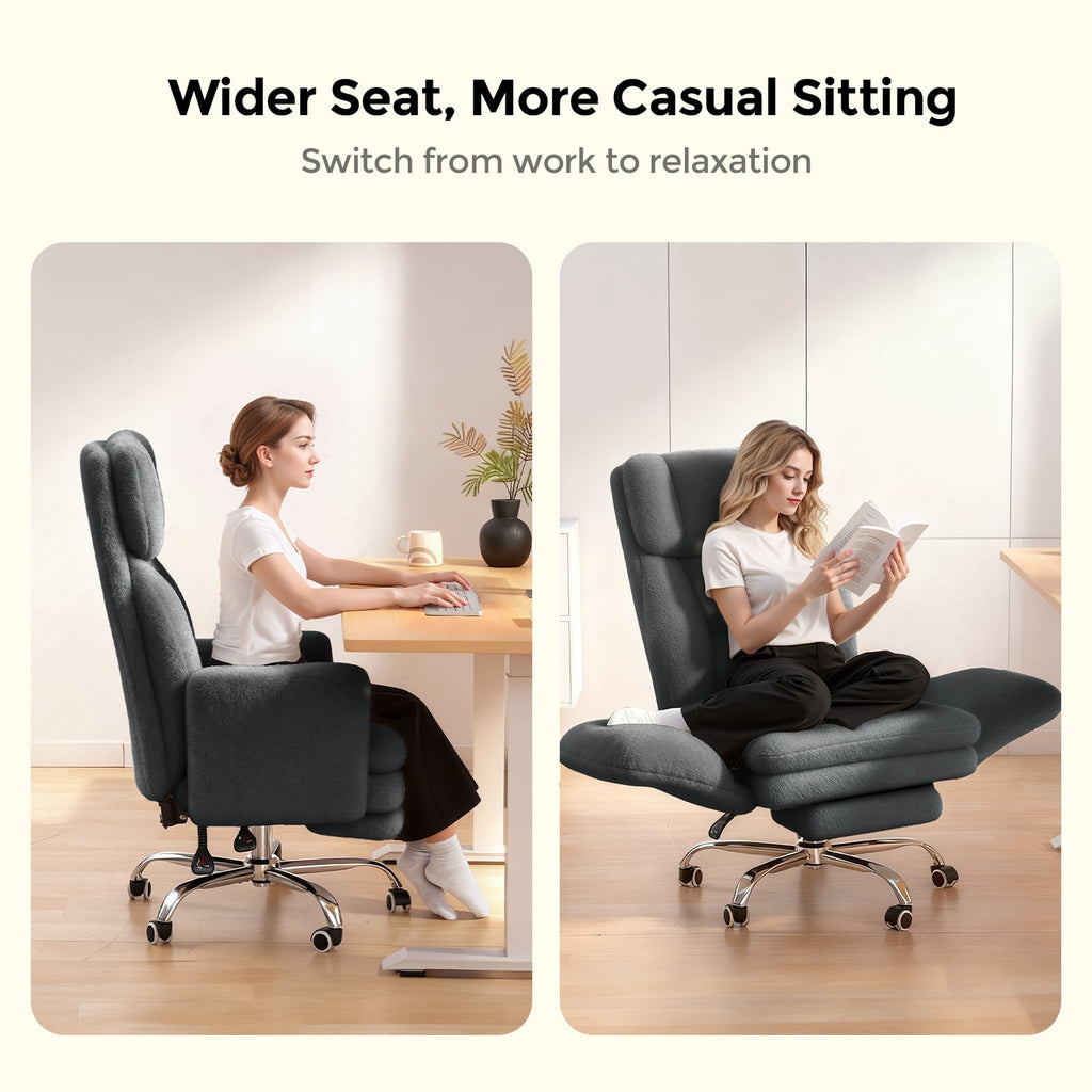 Patbrela Big and Tall Office Chair, Cloud Plush Swivel Desk Chair with 6-Level Adjustable Armrests, Home Ergonomic Executive Office Chair for Work, Gaming, Beige