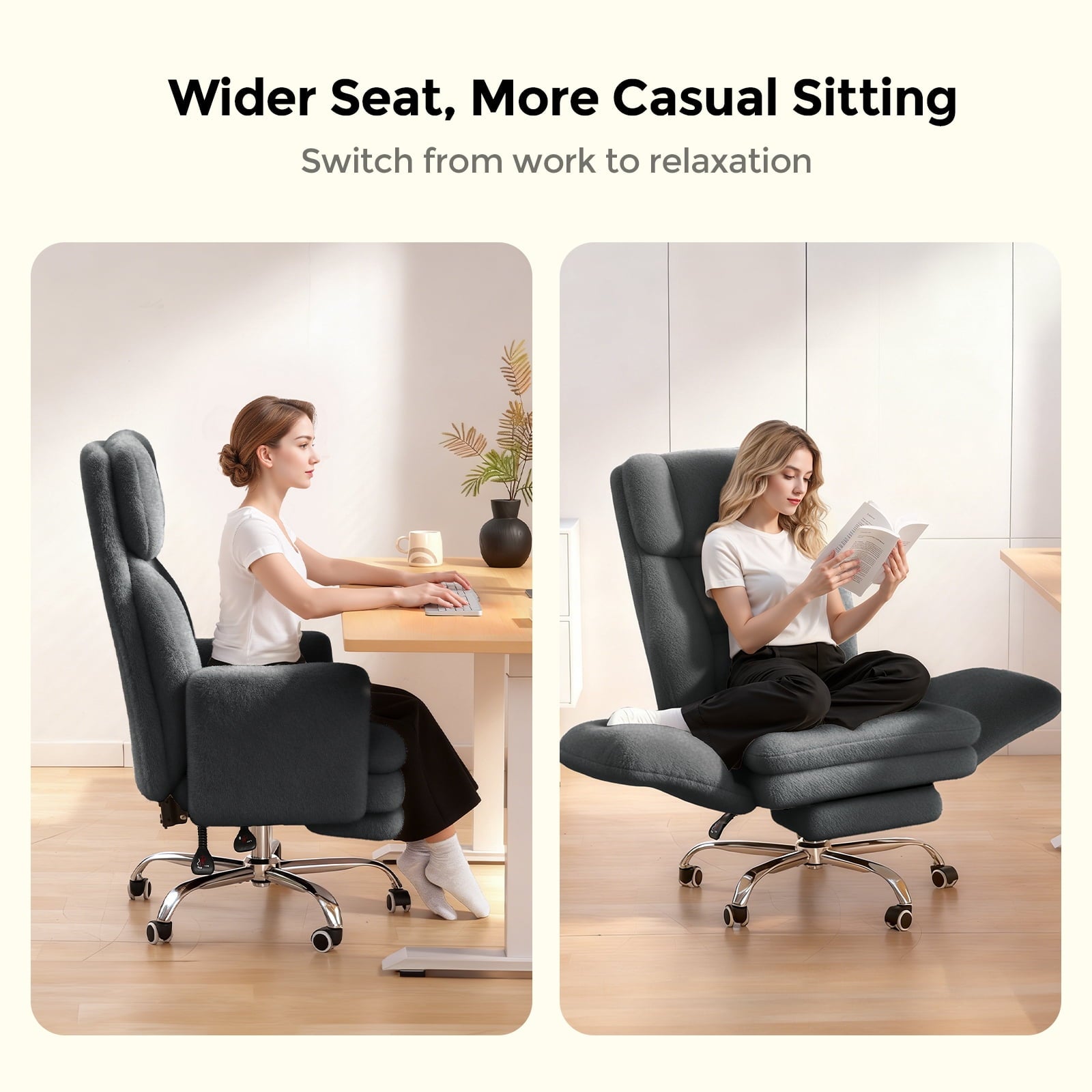 Patbrela Big and Tall Office Chair, Cloud Plush Swivel Desk Chair with 6-Level Adjustable Armrests, Home Ergonomic Executive Office Chair for Work, Gaming, Beige