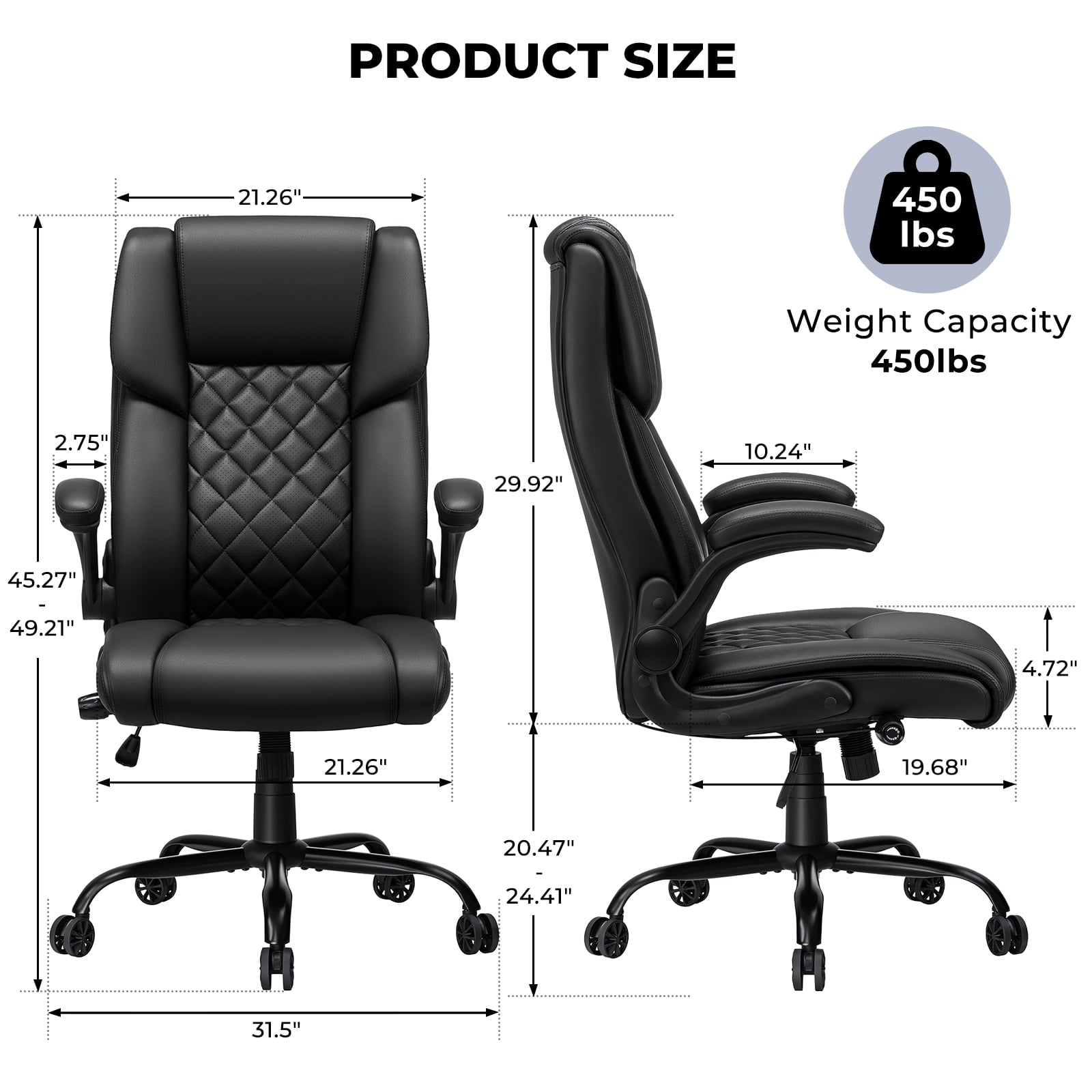 Hoffree Big and Tall Office Chair, 500lbs Executive Desk Chair with Adjustable Lumbar Support Ergonomic Computer Leather Chair with Padded Flip-up Arms for Home Office