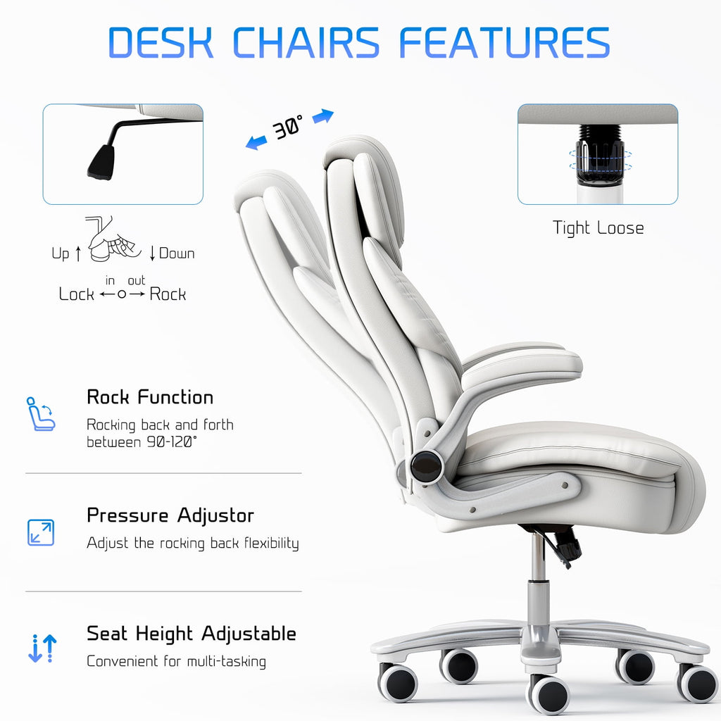 Ninecer Big and Tall Office Chair 400lb Wide Seat, Ergonomic High Back Leather Executive Desk Chair, Computer Chair with Flip-up Arms, Black