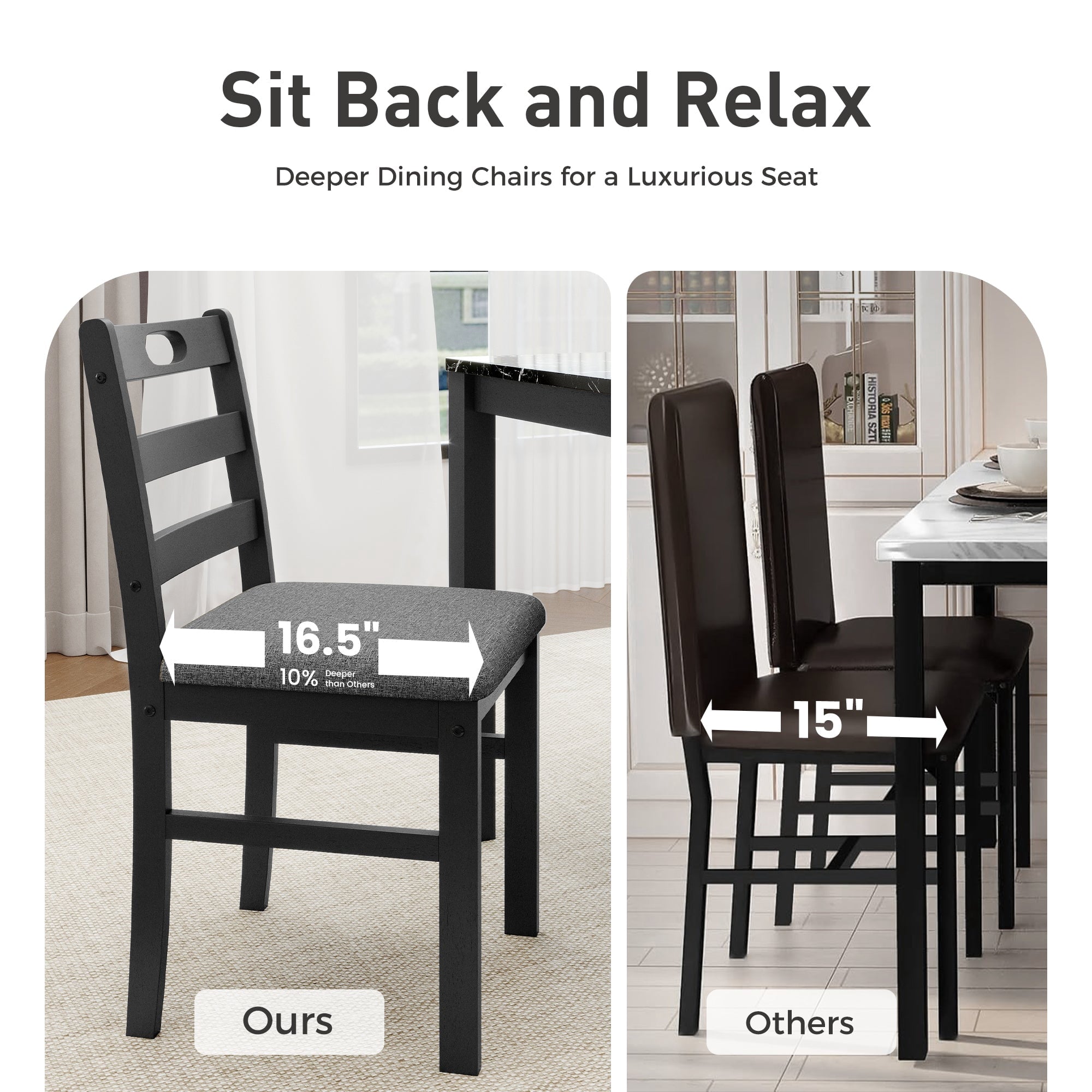 Alpha Joy Farmhouse Dining Table Set for 4 Solid Wood Kitchen Chairs and Table Set, Walnut & White