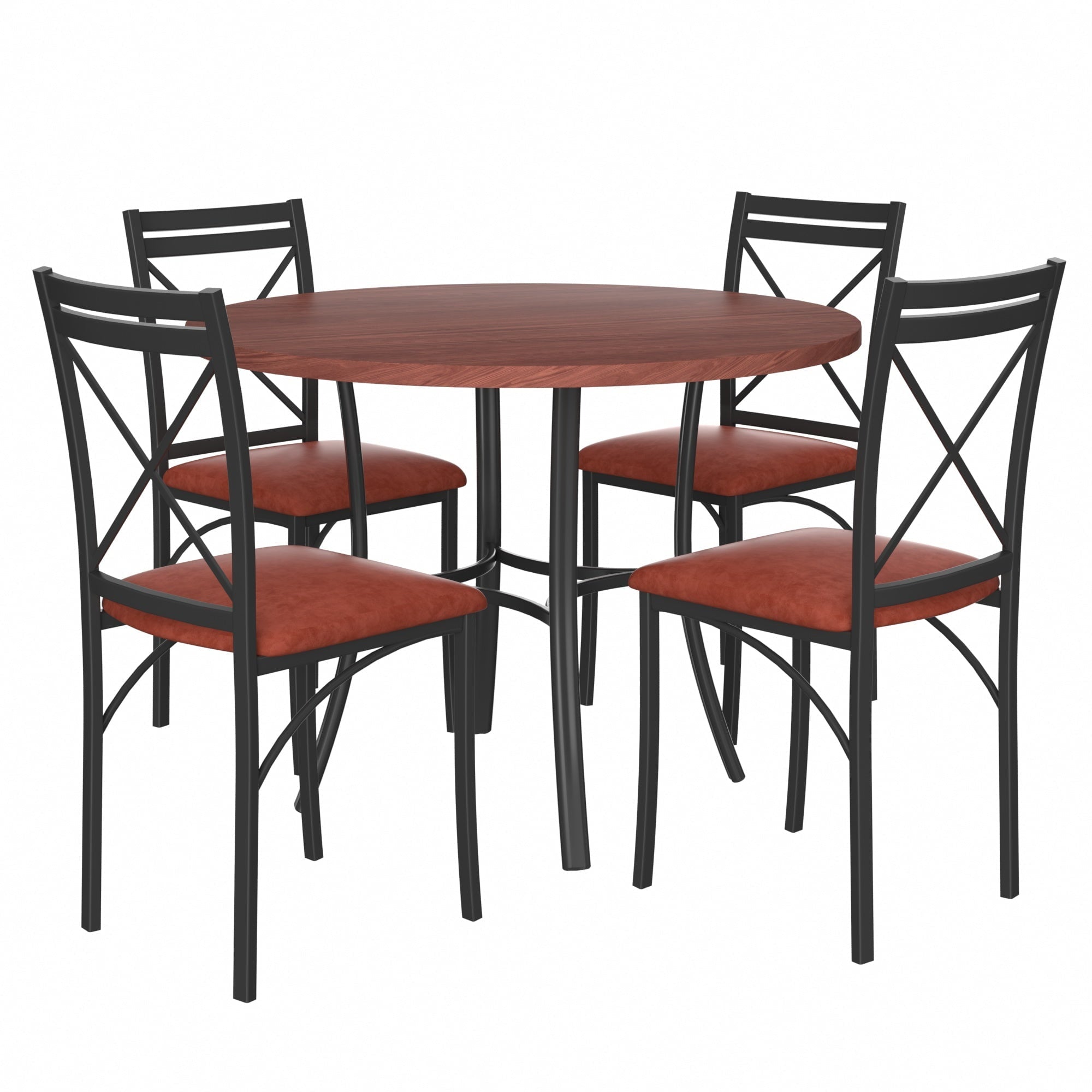 VECELO 5-Piece Dining Table Set, Modern Faux Marble Table and 4 Upholstered Chairs Set for 4, Round Dining Room Table Set for Small Space, Breakfast Nook, Apartment, Black