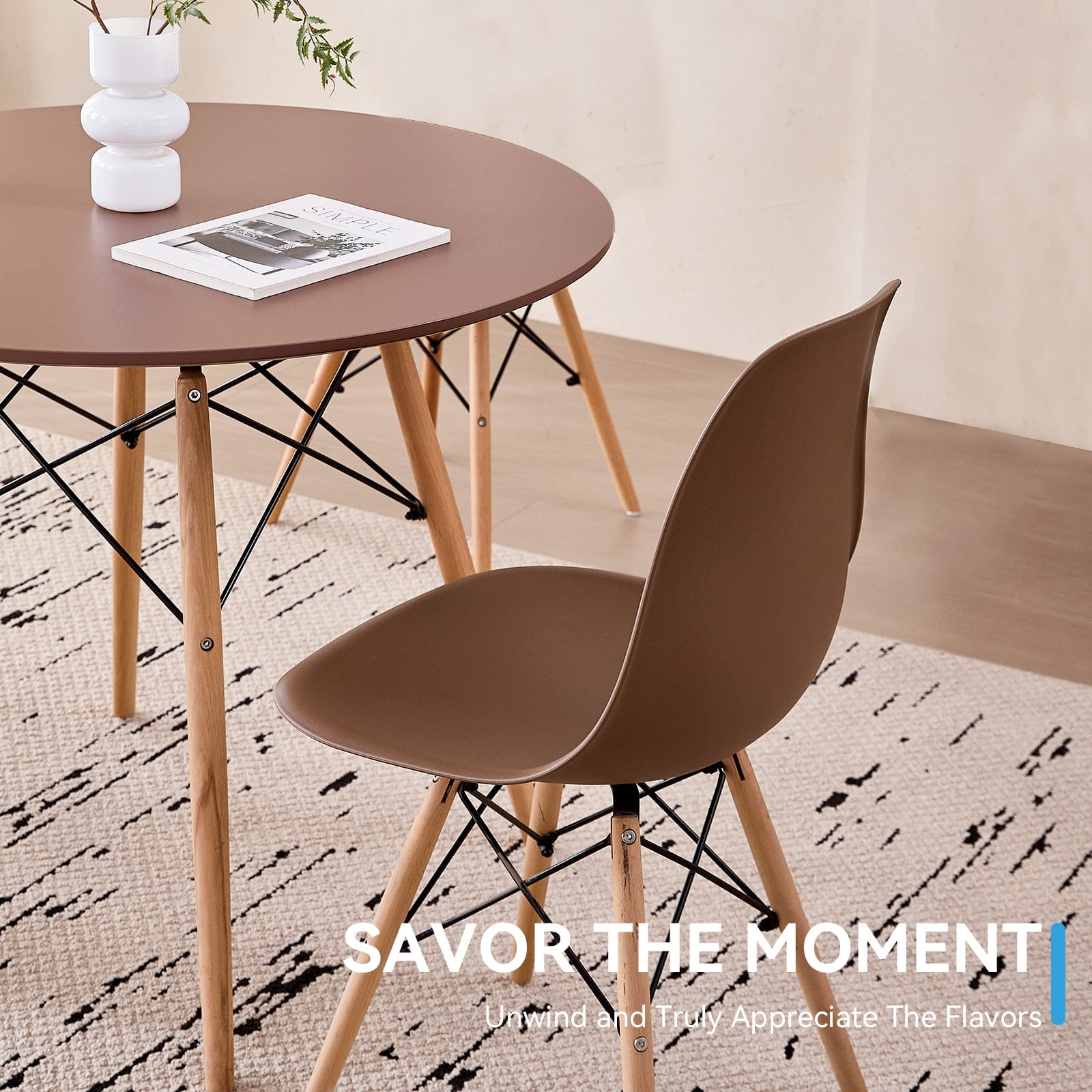5-Piece 35.5'' Round Dining Table Set for 4, Kitchen Table Chair Set of 4, Mid-Century Modern Dinette Dining Room Table Set Dinner Table for 4 W/Solid Wood Legs, White