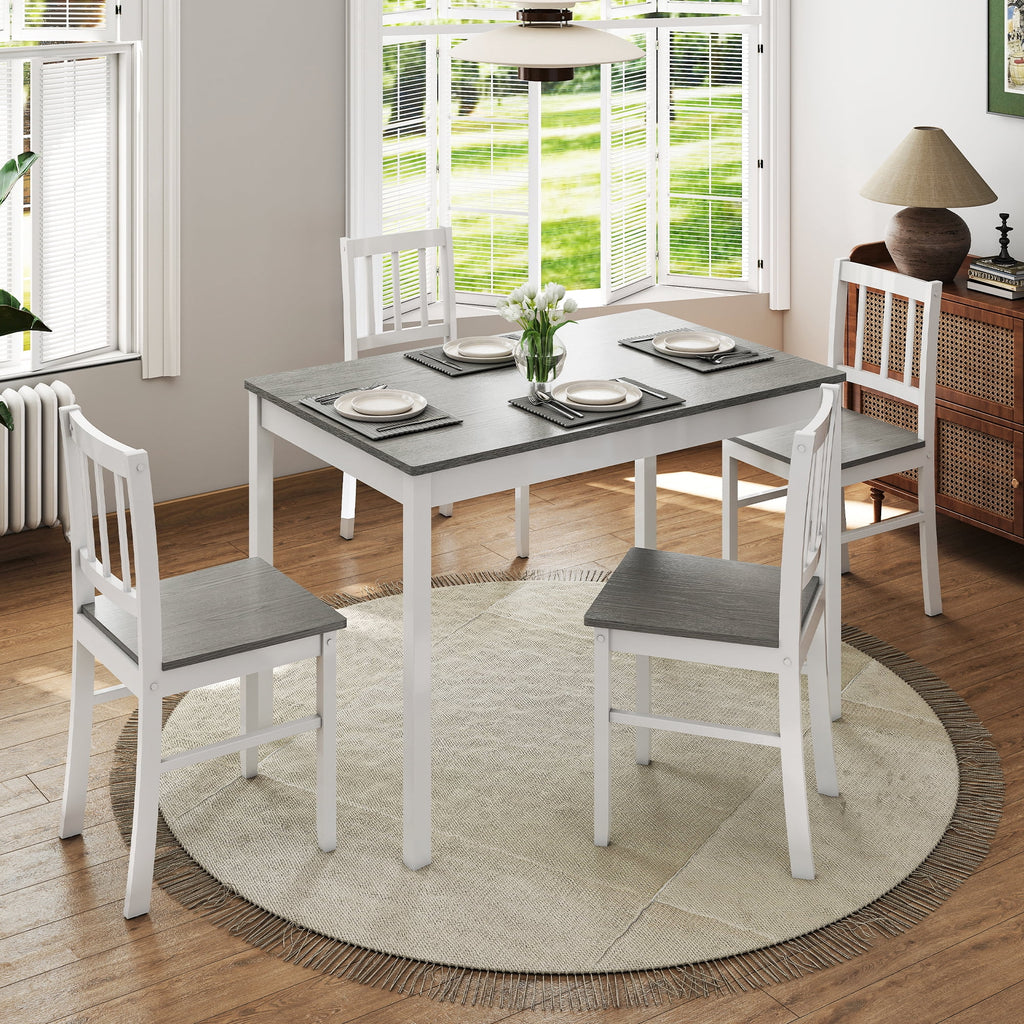 Joywind 5-Piece Solid Wood Dining Set – Rectangular Dining Table with 4 Chairs, Modern Grey Design for Kitchen, Dining Room & Restaurant
