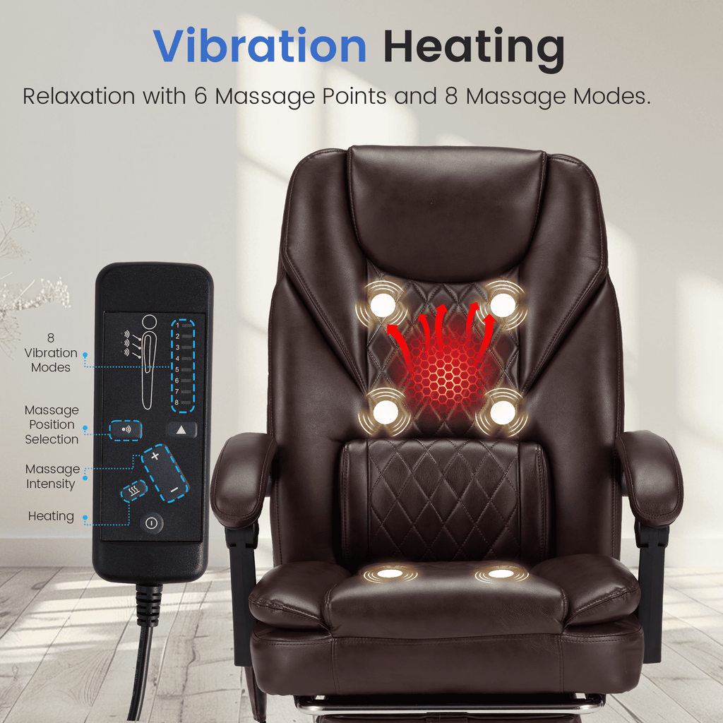 HOMREST Ergonomic Office Chair with 6-Point Massage & Heating, Adjustable Executive Desk Chair with Retractable Footrest, PU Leather Home Office Desk Chair for Home & Office (Black)