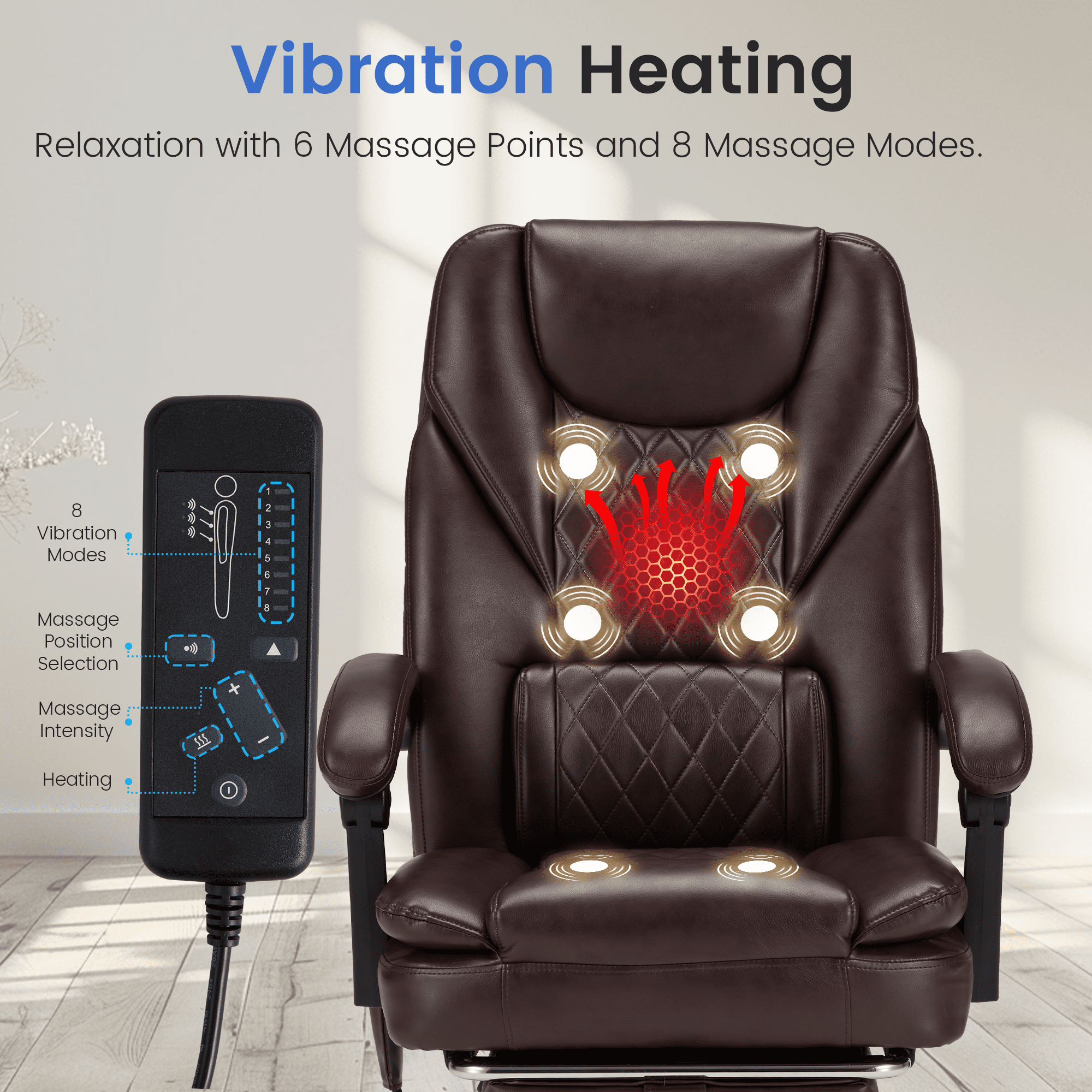 HOMREST Ergonomic Office Chair with 6-Point Massage & Heating, Adjustable Executive Desk Chair with Retractable Footrest, PU Leather Home Office Desk Chair for Home & Office (Black)