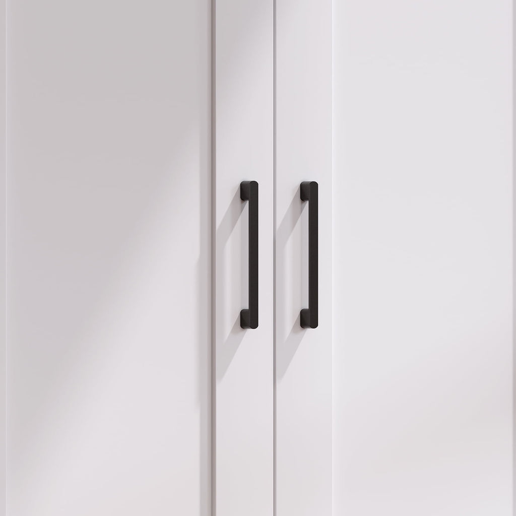 3 Doors Wooden Wardrobe Closet Armoire, White Storage Cabinet for Hanging Clothes, Bedroom Large Capacity Freestanding Armoire,Wood Wardrobe Combination with Shelves