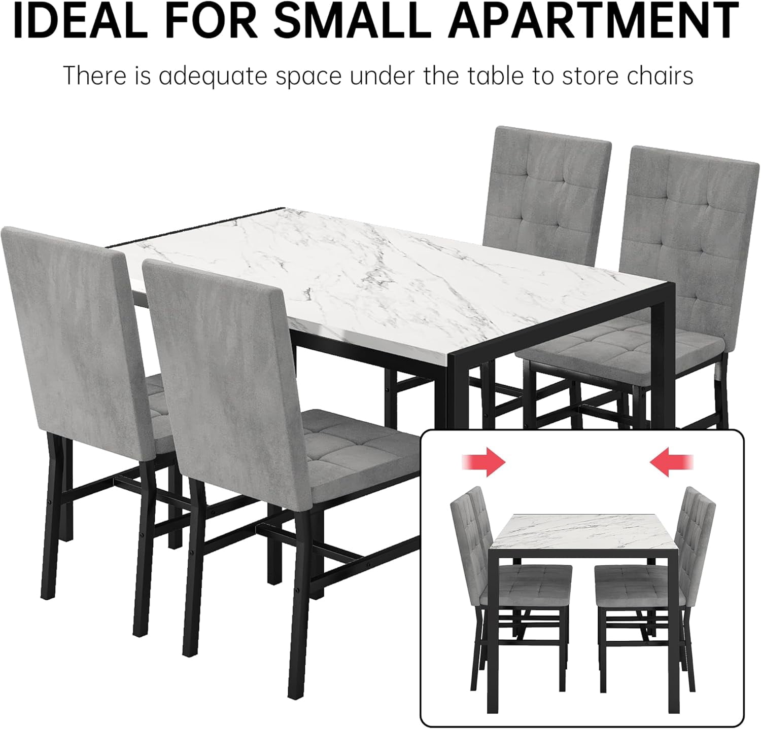 LinkRomat 5-Piece Faux Marble Dining Table Set for 4, Modern Kitchen Table with Chairs, Dinette Dining Room Furniture Set for Compact Space Saving
